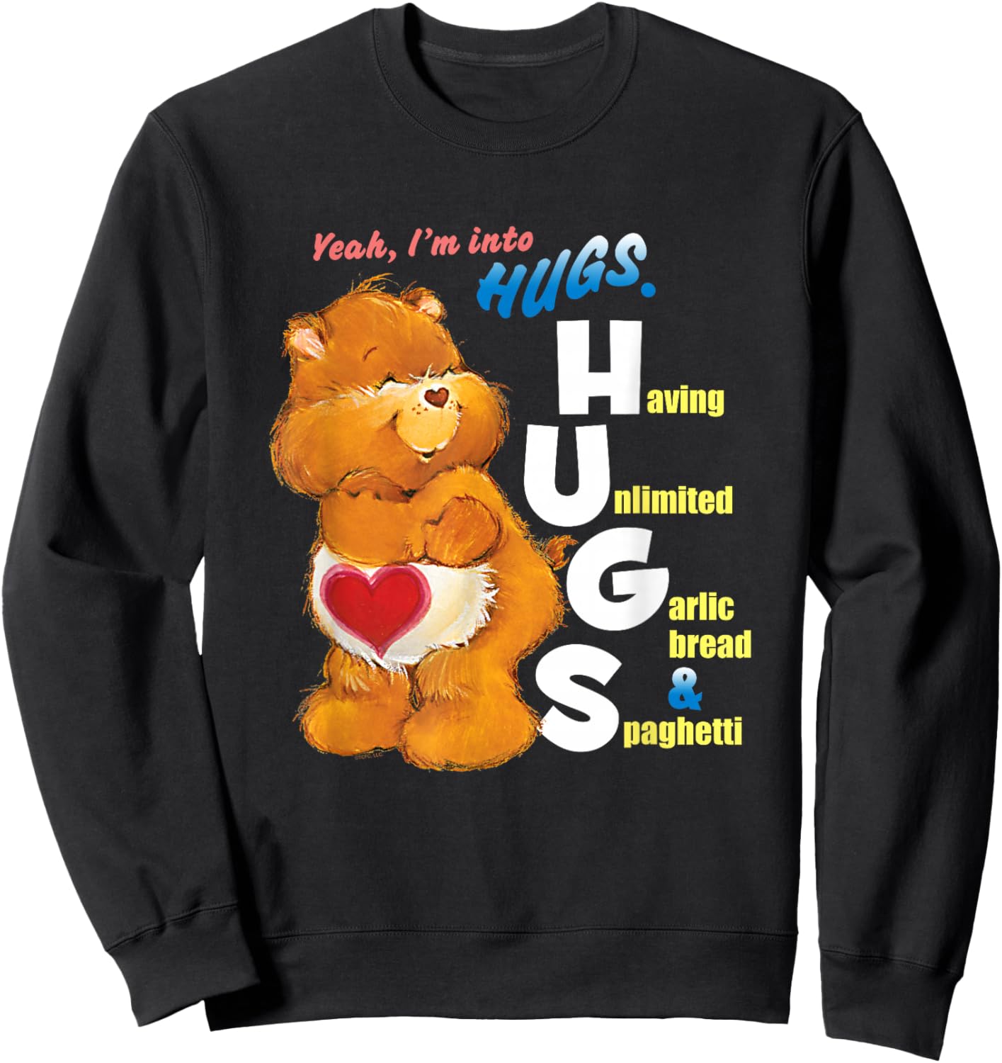 Care Bears Into Hugs Garlic Bread & Spaghetti Funny Cartoon Sweatshirt - Sweatshirt | Black