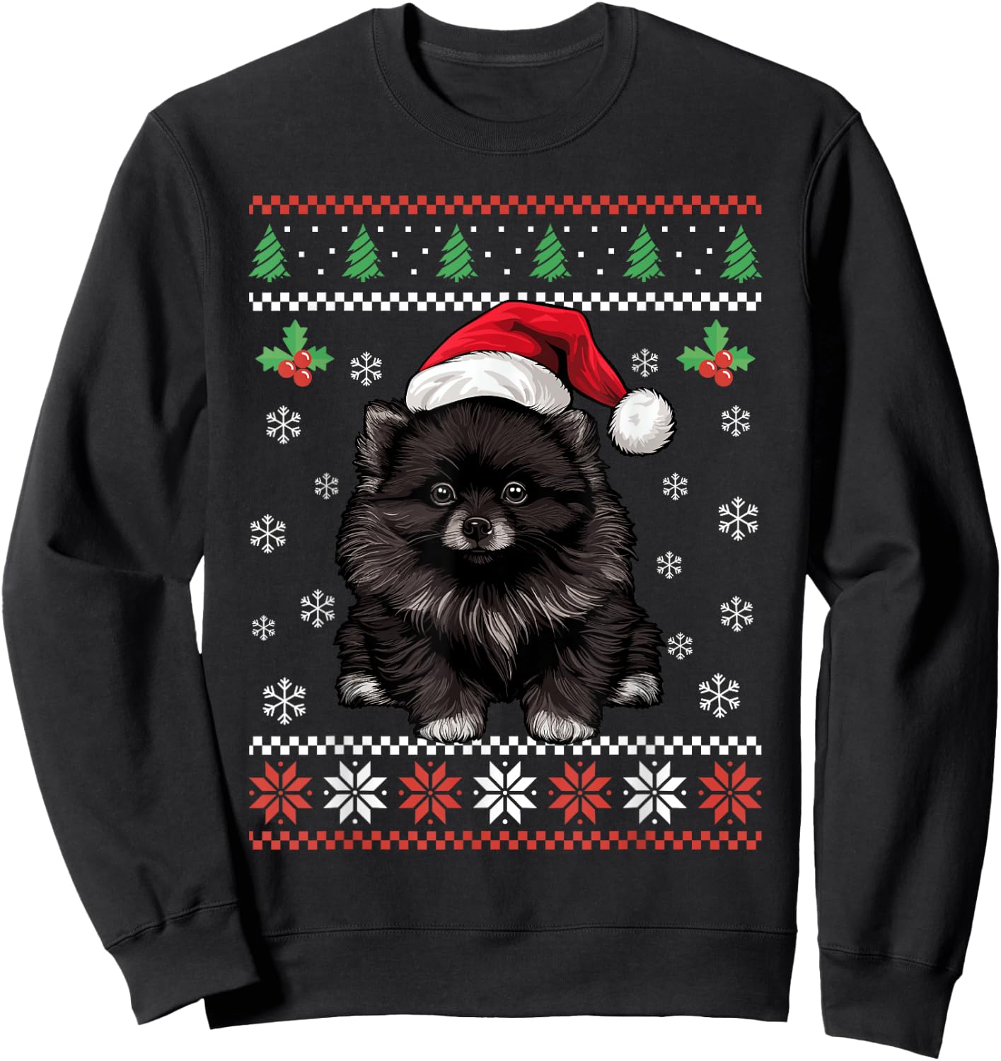 Black Pomeranian Ugly Christmas Sweater Xmas For Adults Kids Sweatshirt - Sweatshirt | Black