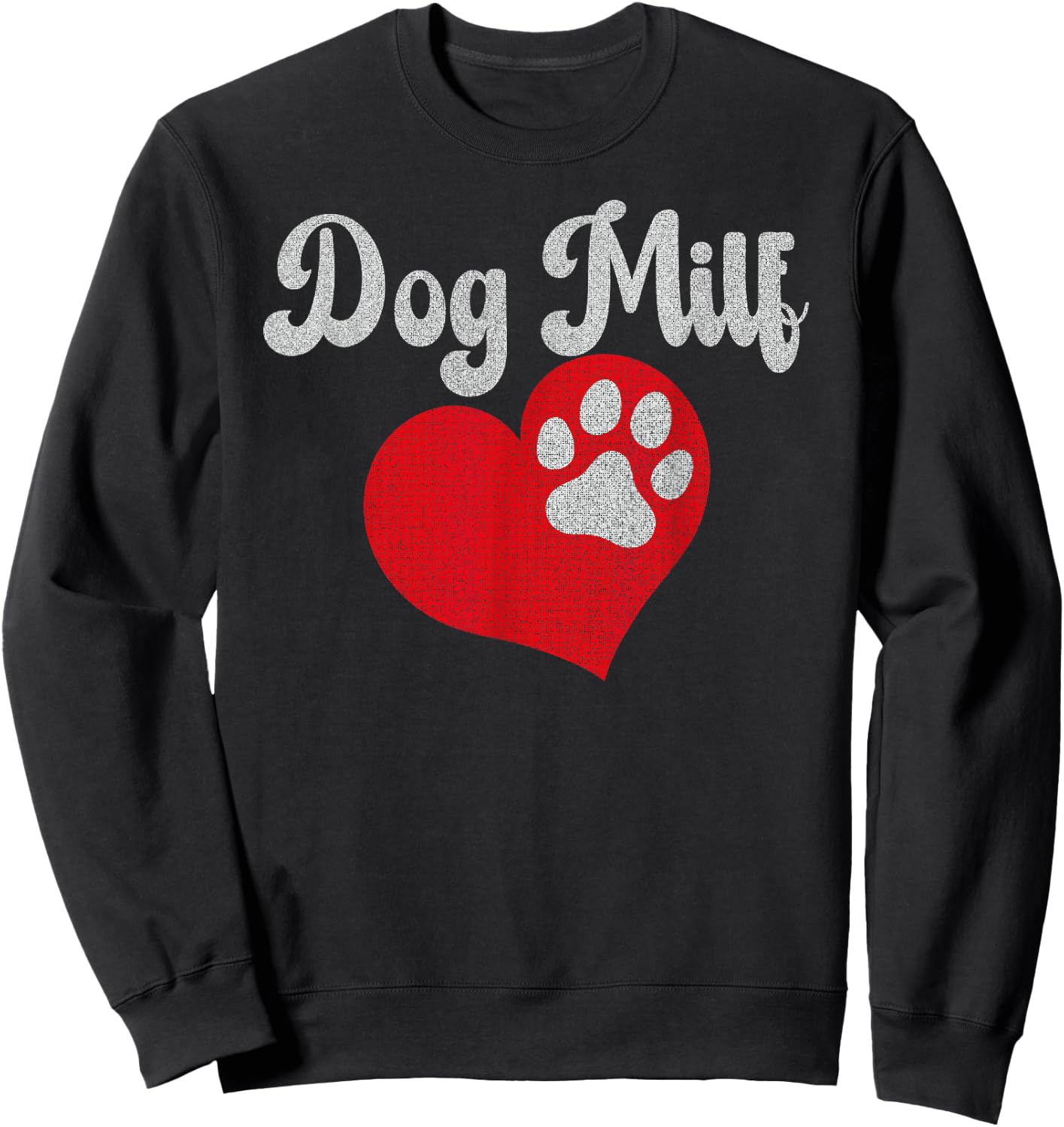 Vintage Dog Milf Cute Red Heart Dog Paw Dog Mom Sweatshirt - Sweatshirt | Black
