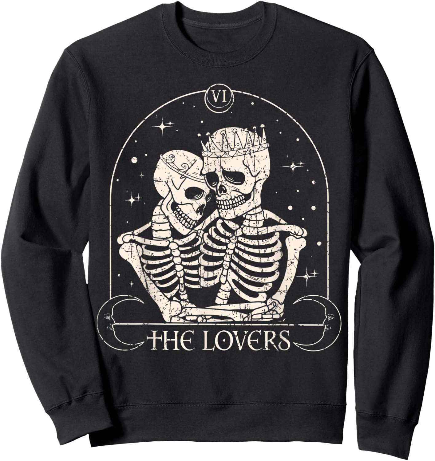 The Lovers Tarot Card Skeleton Valentines Day Halloween Sweatshirt - Sweatshirt | Black