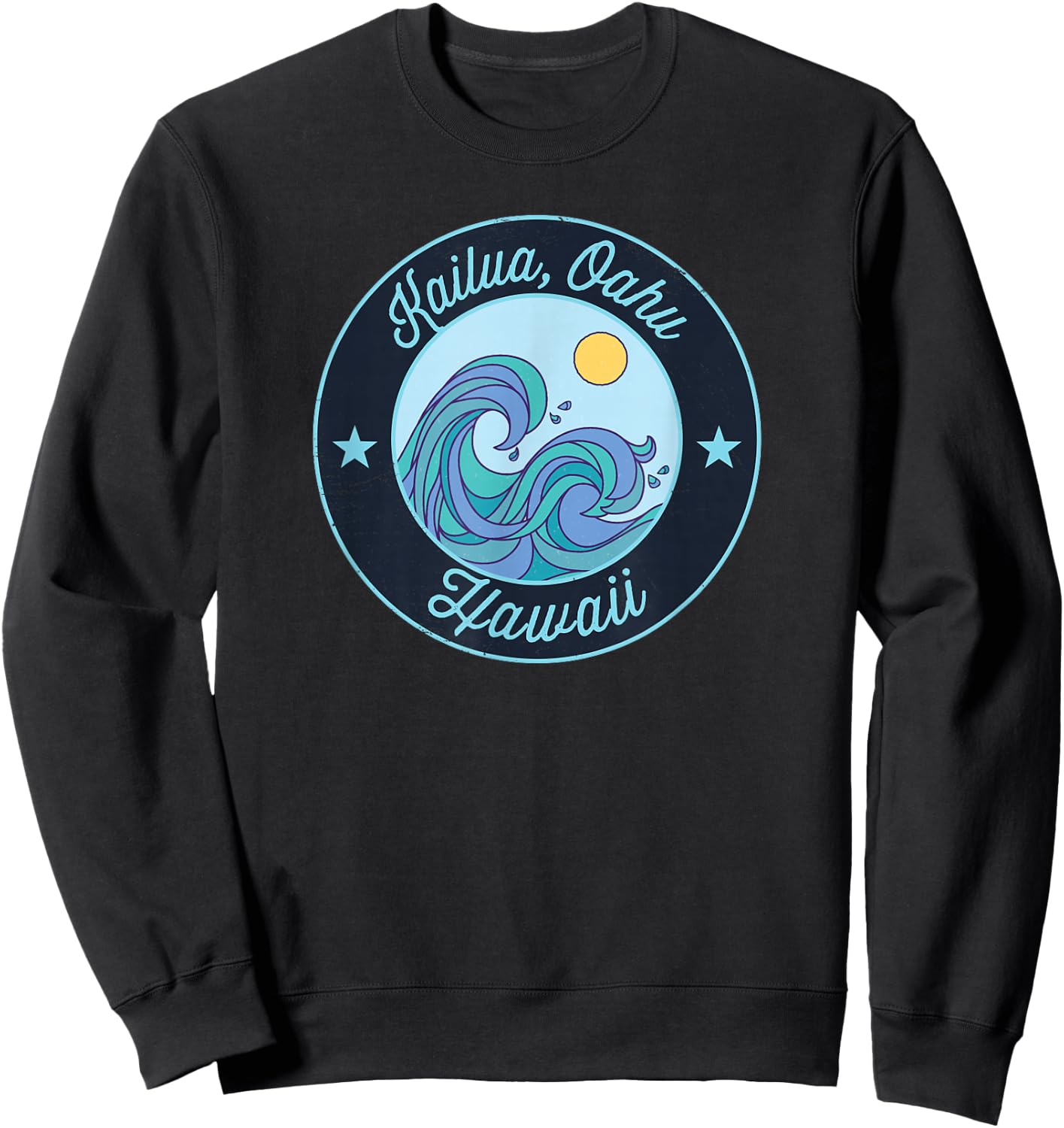 Kailua, Oahu HI Hawaii Souvenir Nautical Surfer Graphic Sweatshirt - Sweatshirt | Black