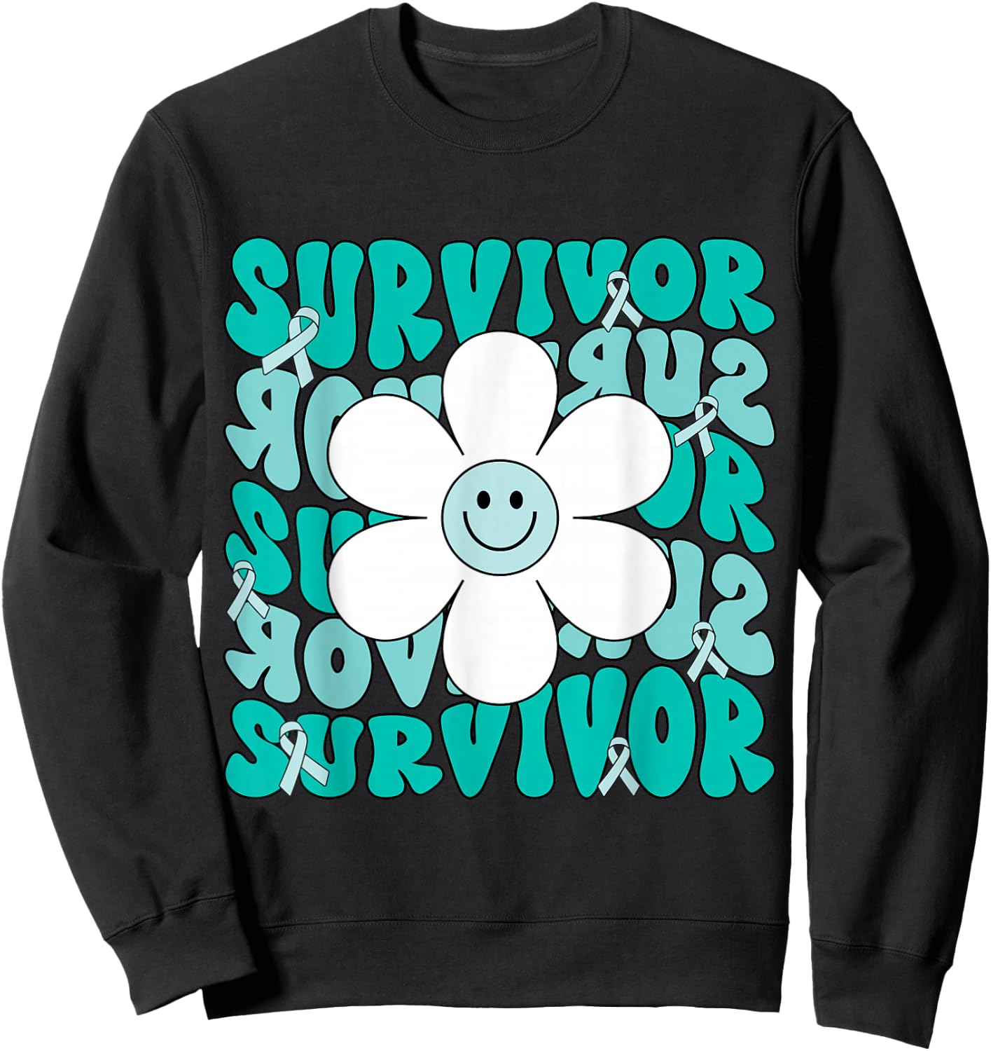 Ovarian Cancer Teal Ribbon Ovarian Cancer Survivor Sweatshirt - Sweatshirt | Black