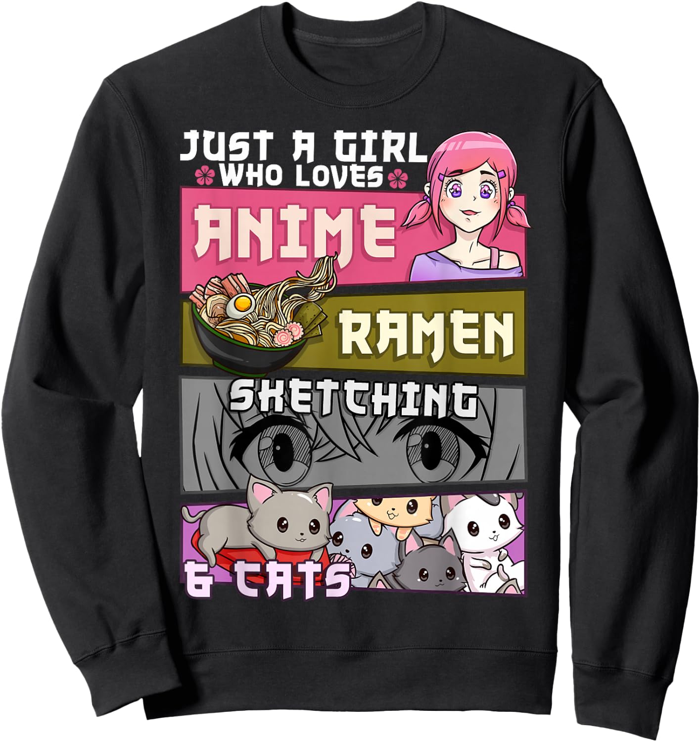 Ramen Cat Anime Sketching Just a Girl Who Loves Small Sweatshirt - Sweatshirt | Black