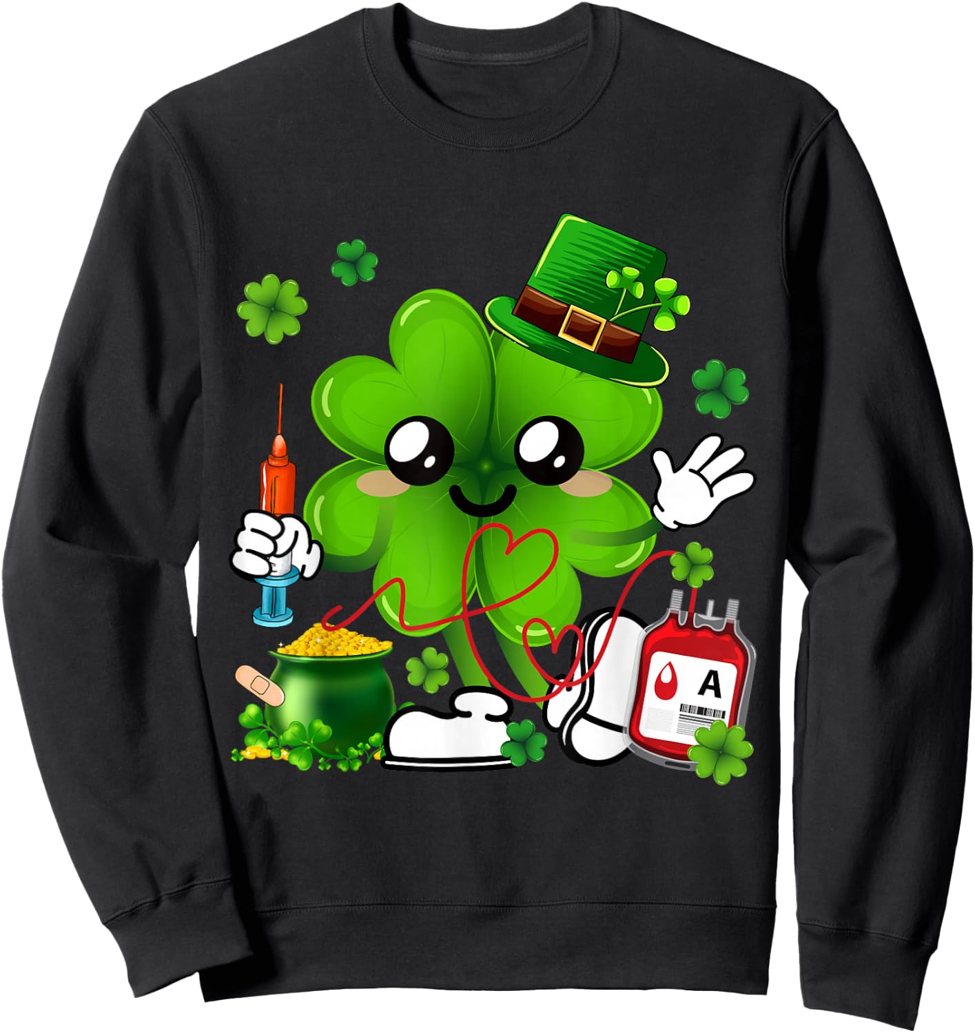 St. Patrick's Day Clovers Phlebotomist Shamrocks Family Sweatshirt - Sweatshirt | Black