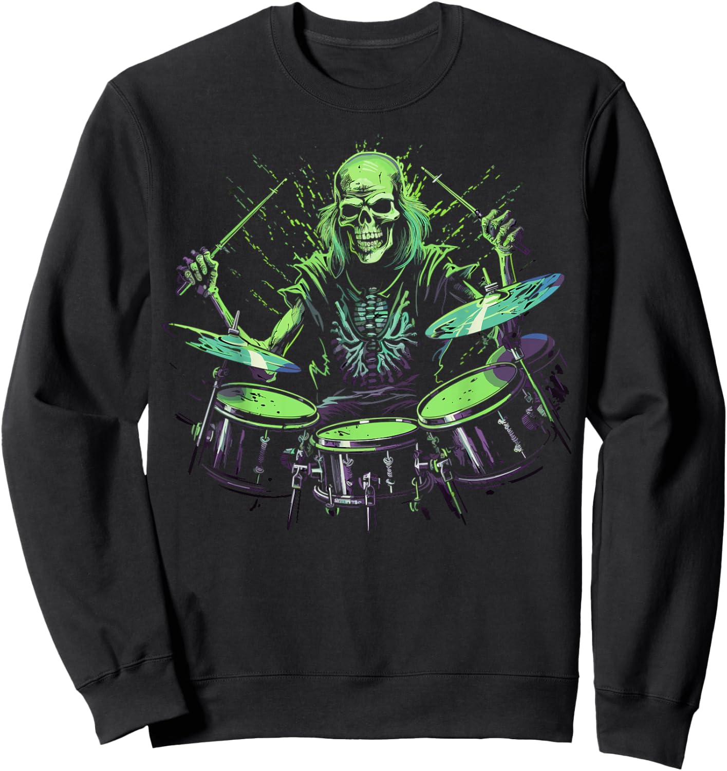 Skeleton Drummer Guy Rock And Roll Band Rock On Drum Kit Sweatshirt - Sweatshirt | Black