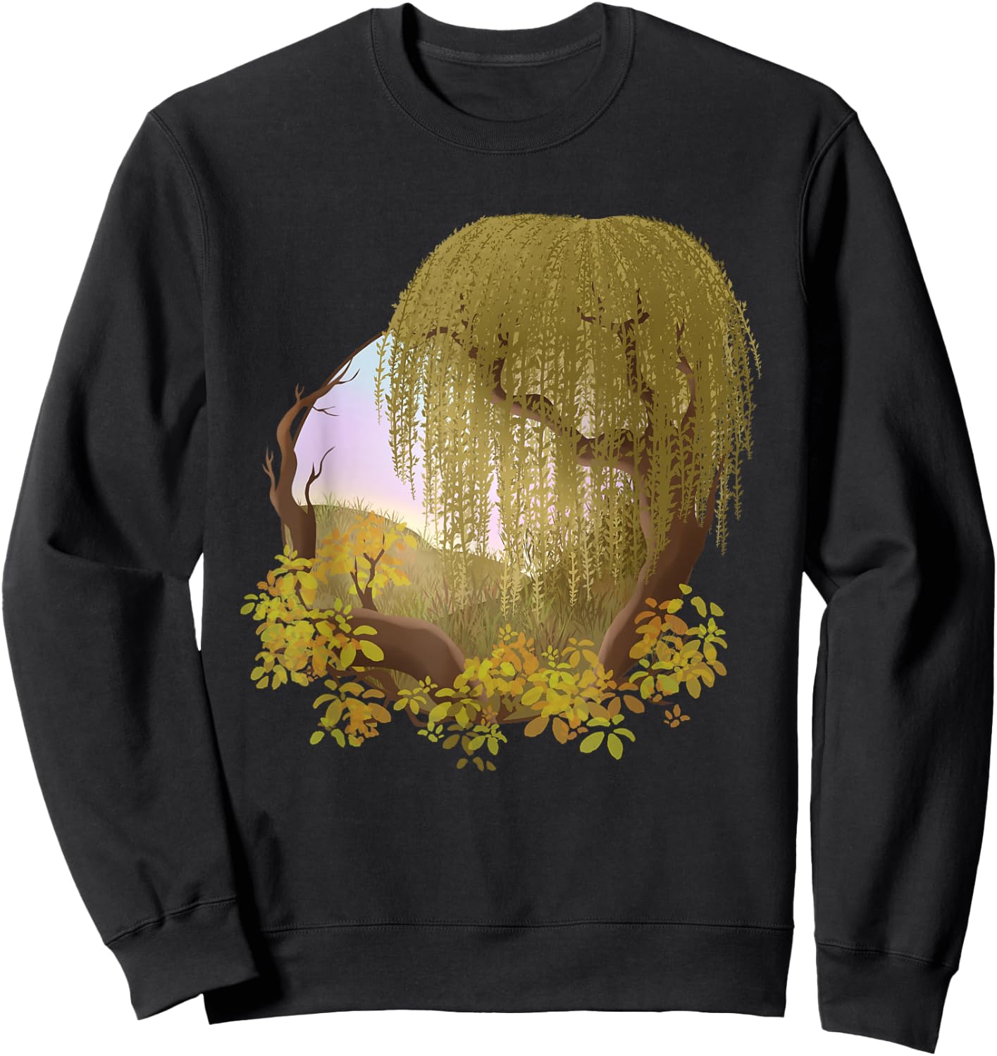 Hill Landscape with Tree Weeping Willow Sweatshirt - Sweatshirt | Black
