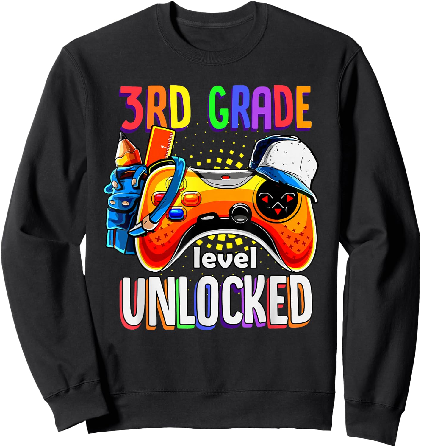Gamer Back To School Gamepad 3rd Third Grade Level Unlocked Sweatshirt - Sweatshirt | Black