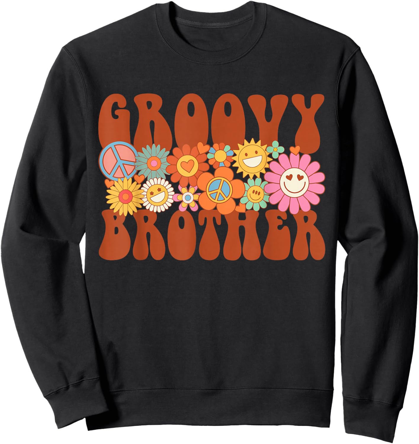 Retro Groovy Brother Matching Family Party Mother's Day Sweatshirt - Sweatshirt | Black