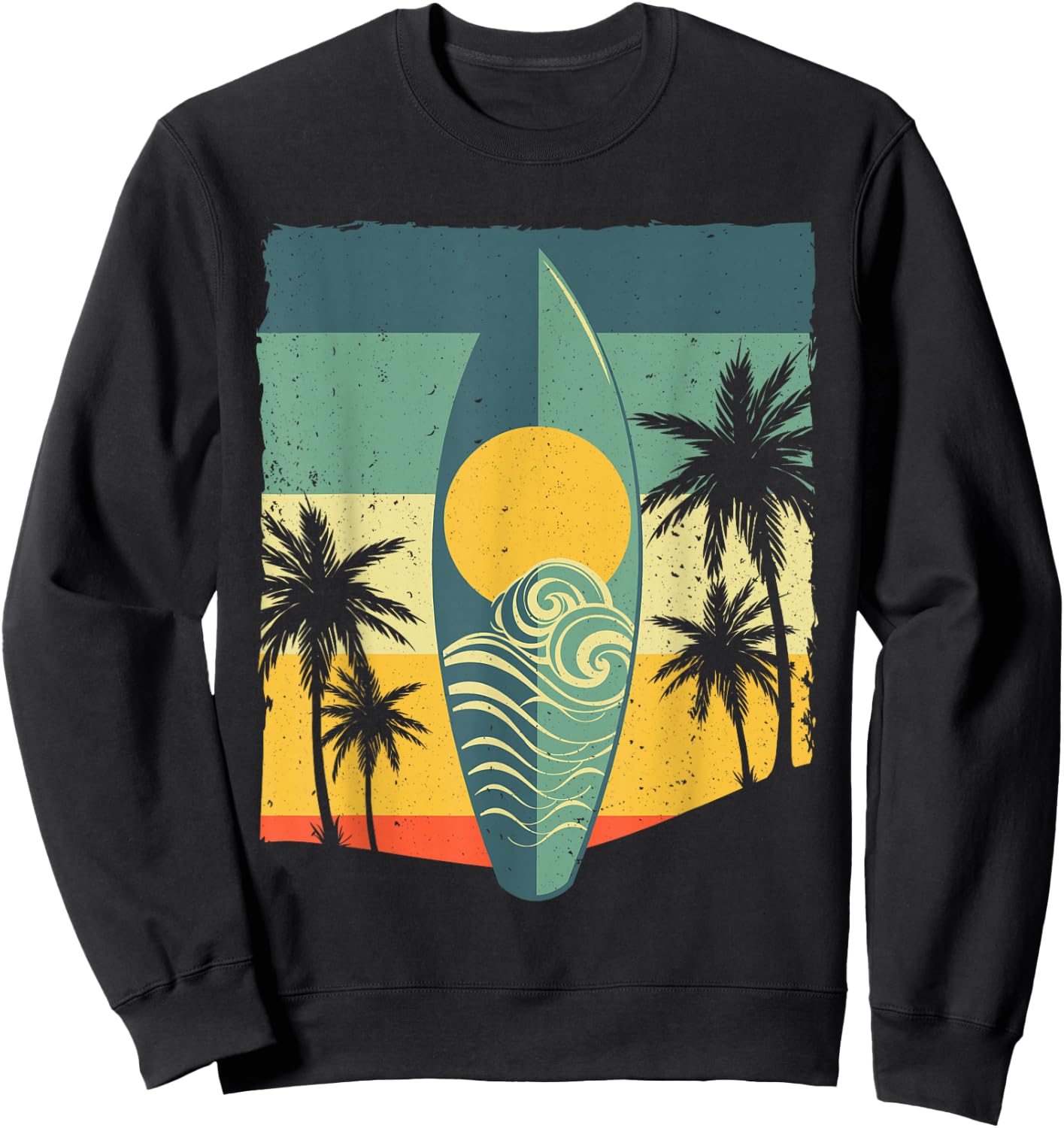 Cool Surfboard Women Surfer Retro Surf Sunset Beach Sweatshirt - Sweatshirt | Black