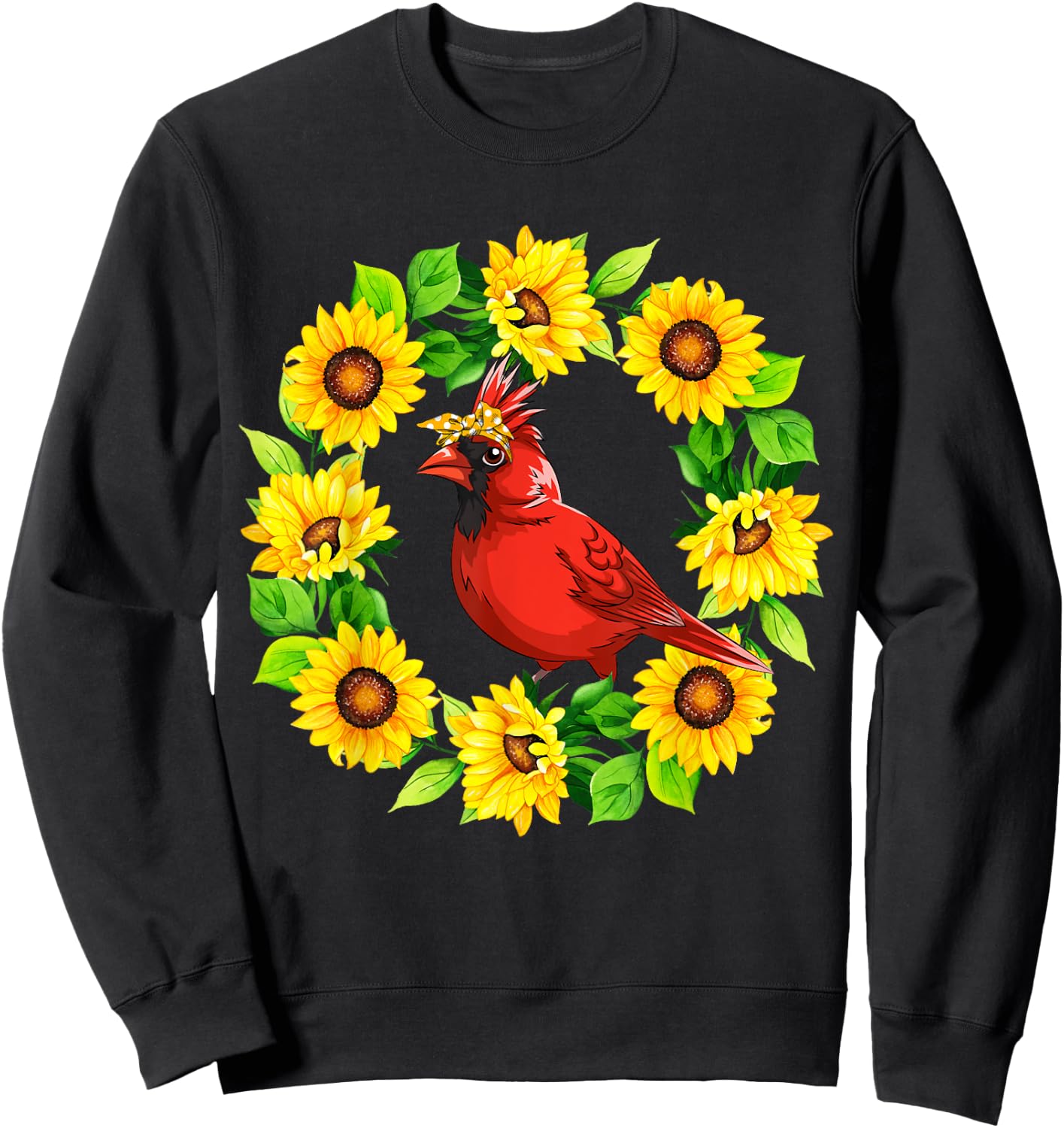 Cardinal Bird Bow Tie In Sunflowers Circle Animal Lover Kids Sweatshirt - Sweatshirt | Black