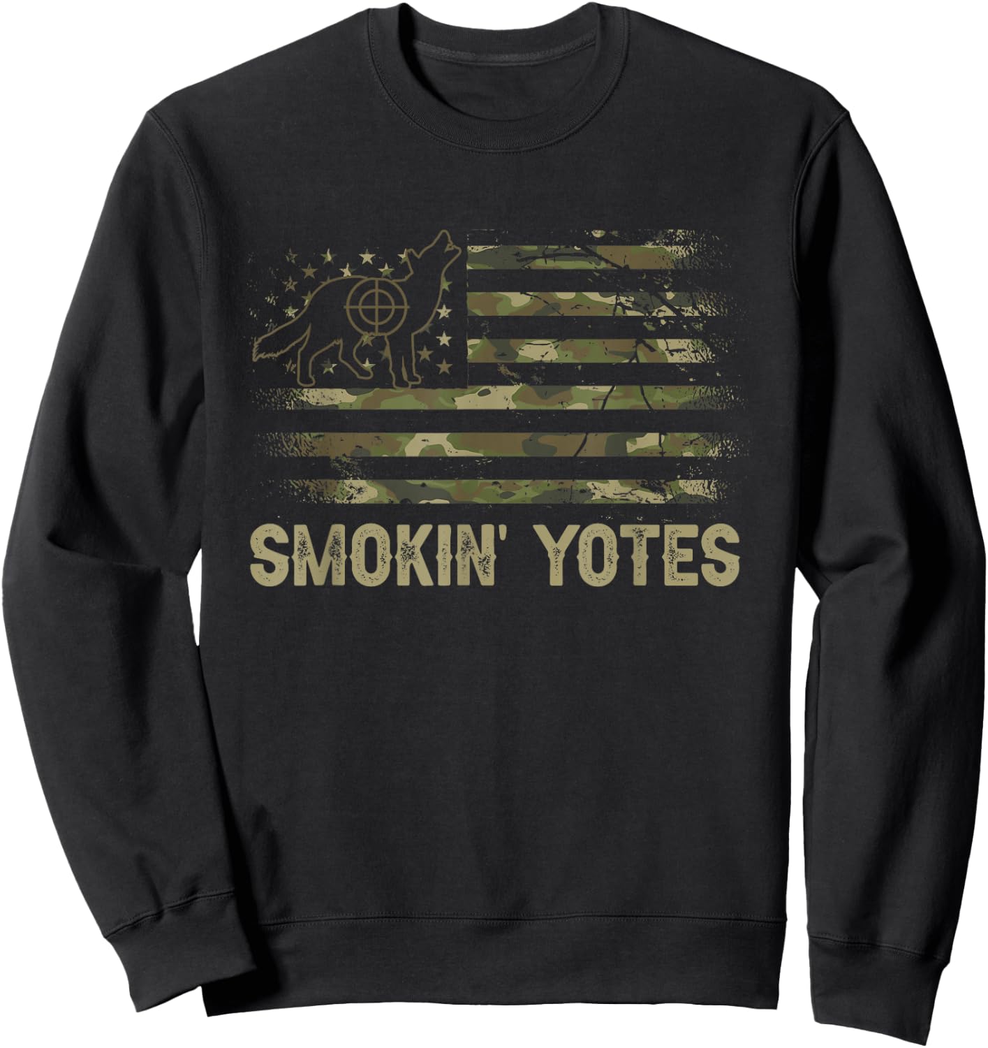 Coyote Hunting Patriotic American Flag Yote Hunter Coyote Sweatshirt - Sweatshirt | Black