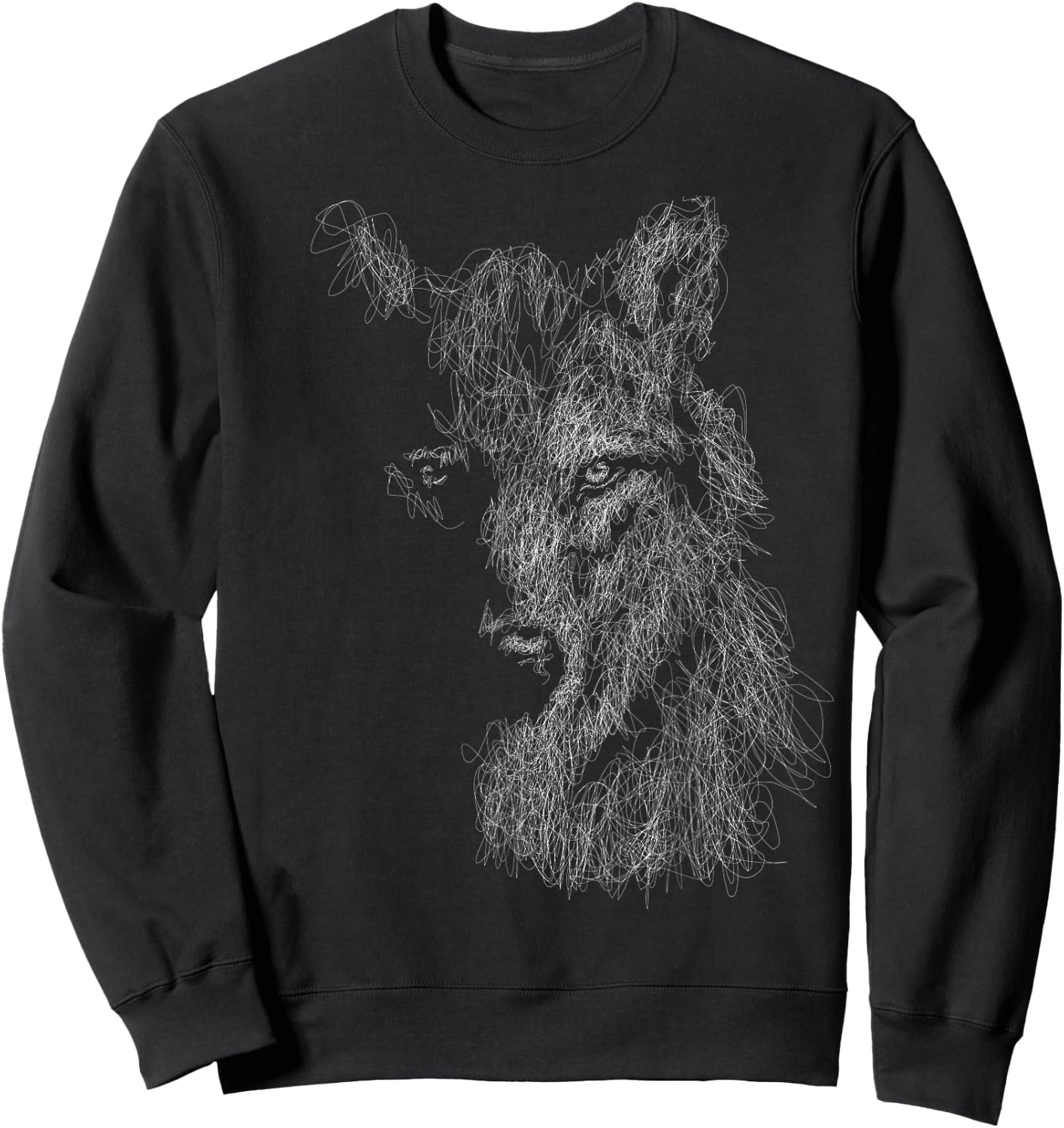 wolf scribble head art Face sketch for lover wolves wildlife Sweatshirt - Sweatshirt | Black