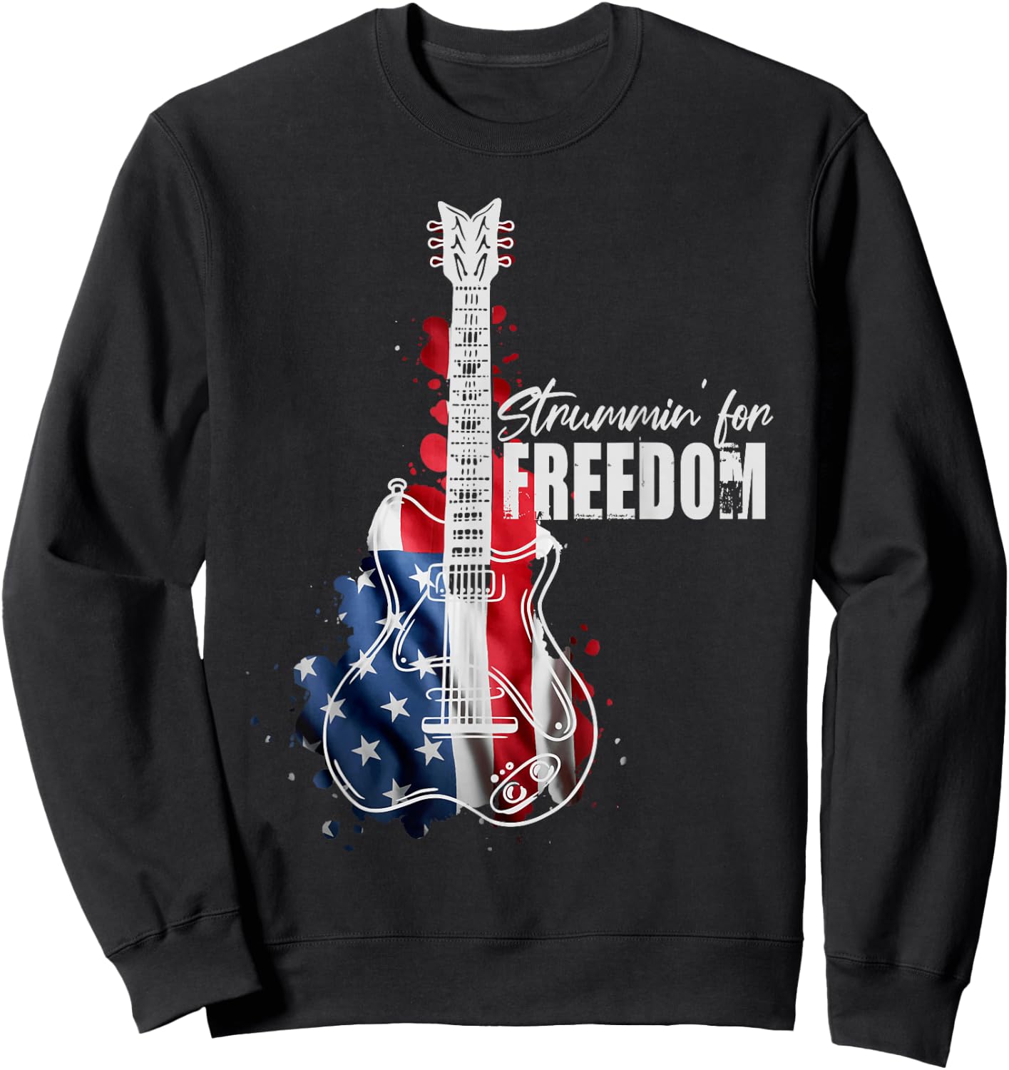 Patriotic Guitar American Flag 4th Of July Guitarist Sweatshirt - Sweatshirt | Black