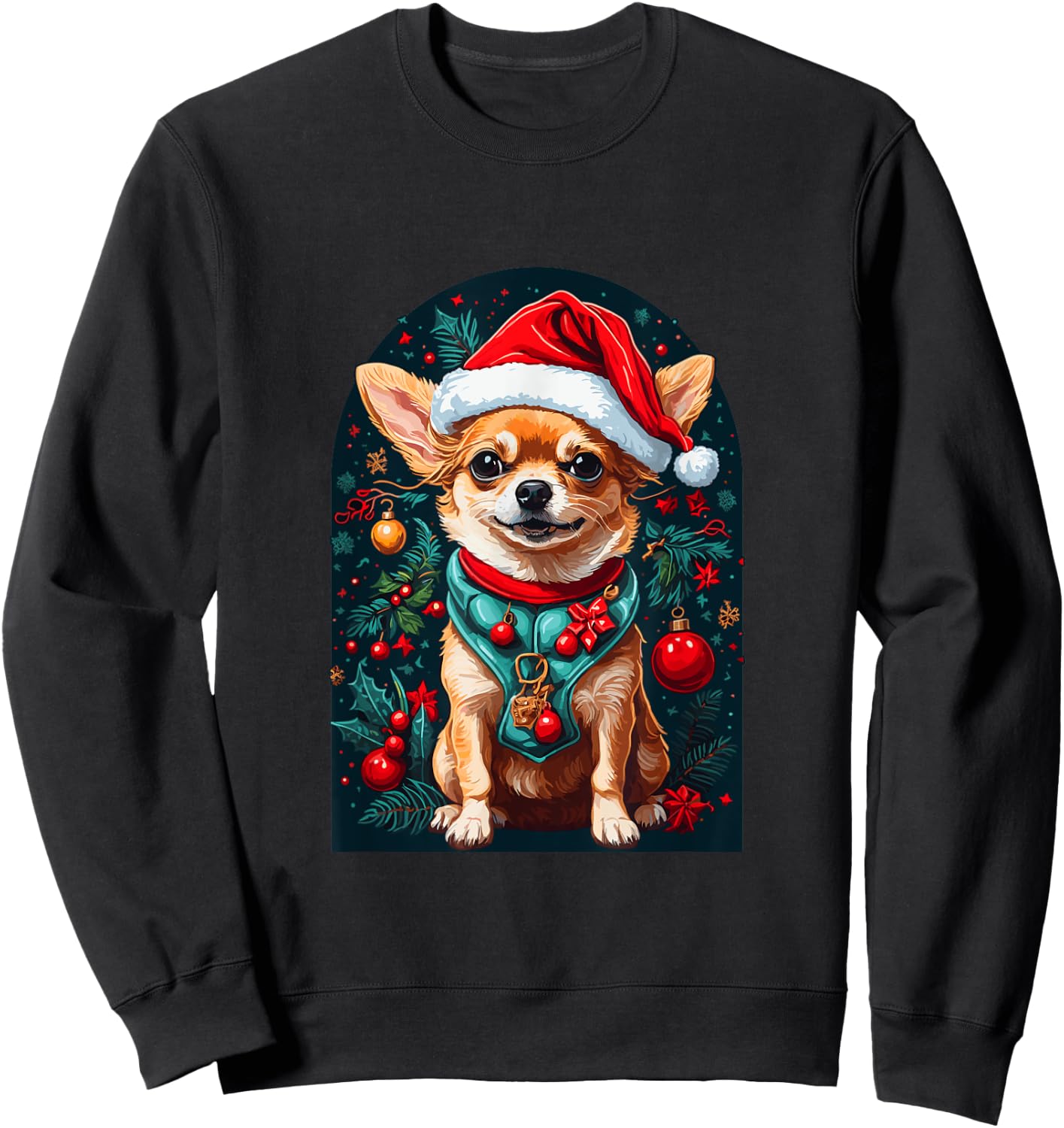 Funny Chihuahua with Santa Hat Xmas Sweatshirt - Sweatshirt | Black
