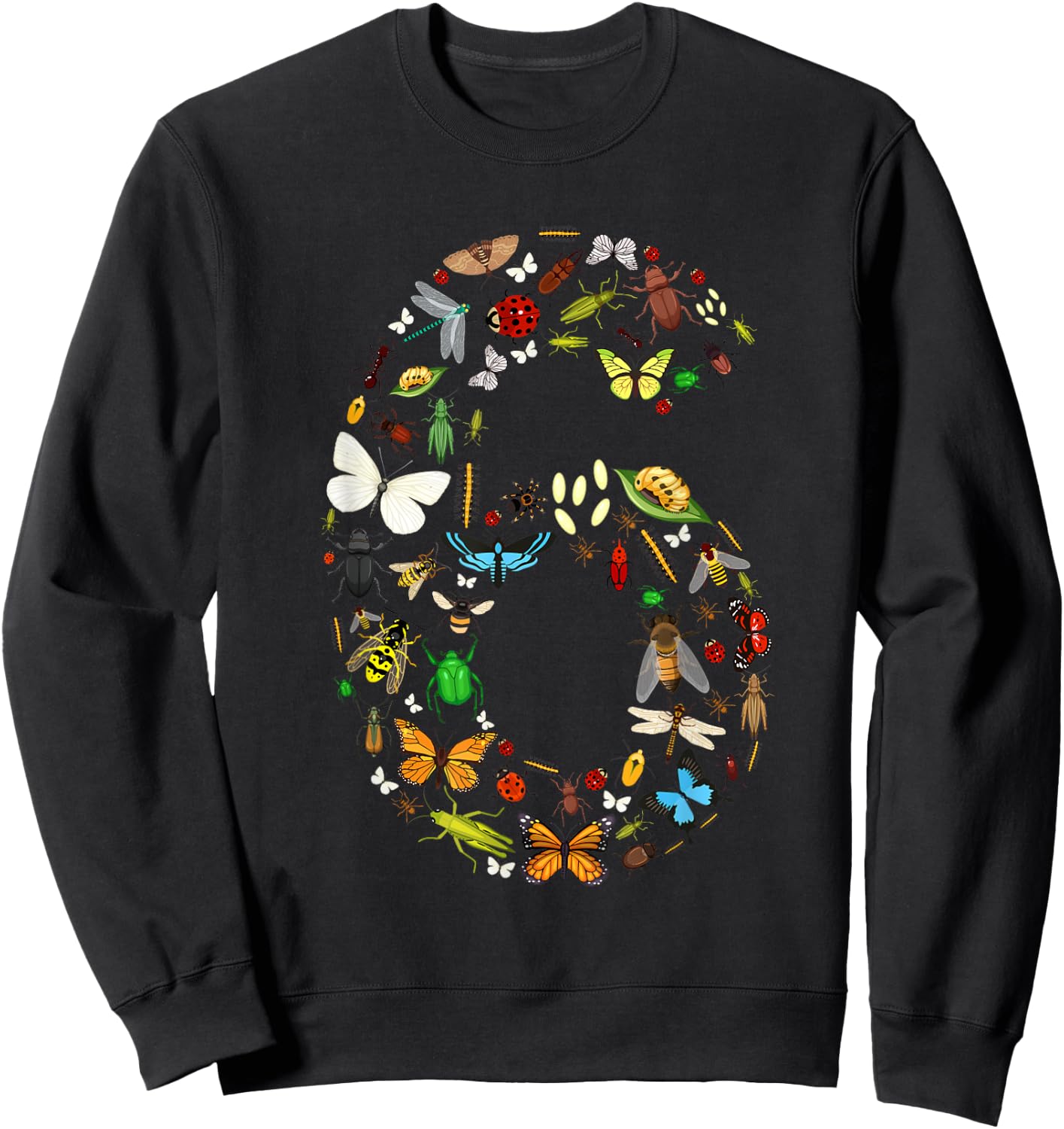 6 Years Old Six Bug 6th Birthday Bugs Insects Boy Girl Sweatshirt - Sweatshirt | Black