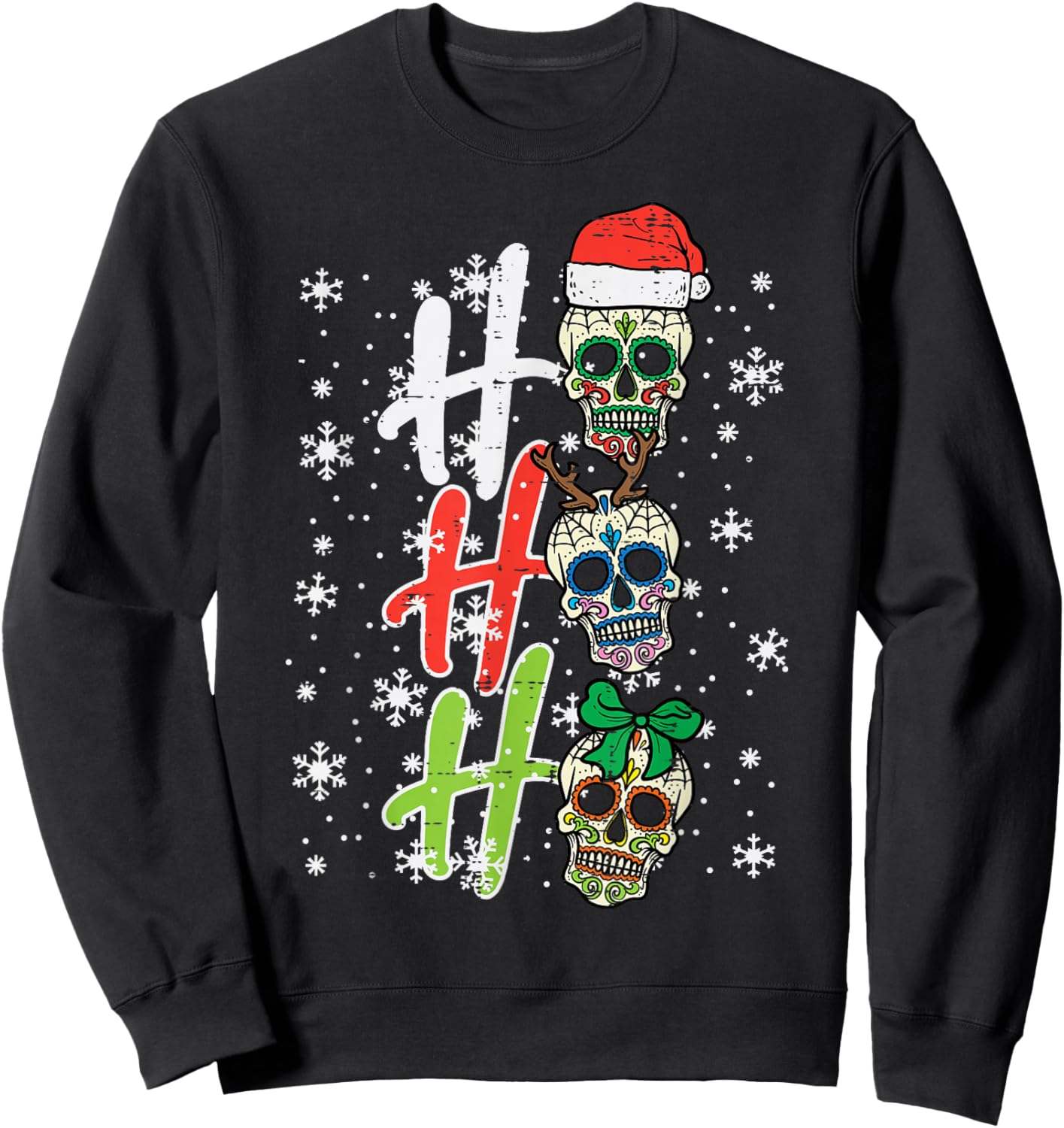 Christmas Sugar Skull Ho Ho Ho Xmas Mexican Men Women Kids Sweatshirt - Sweatshirt | Black