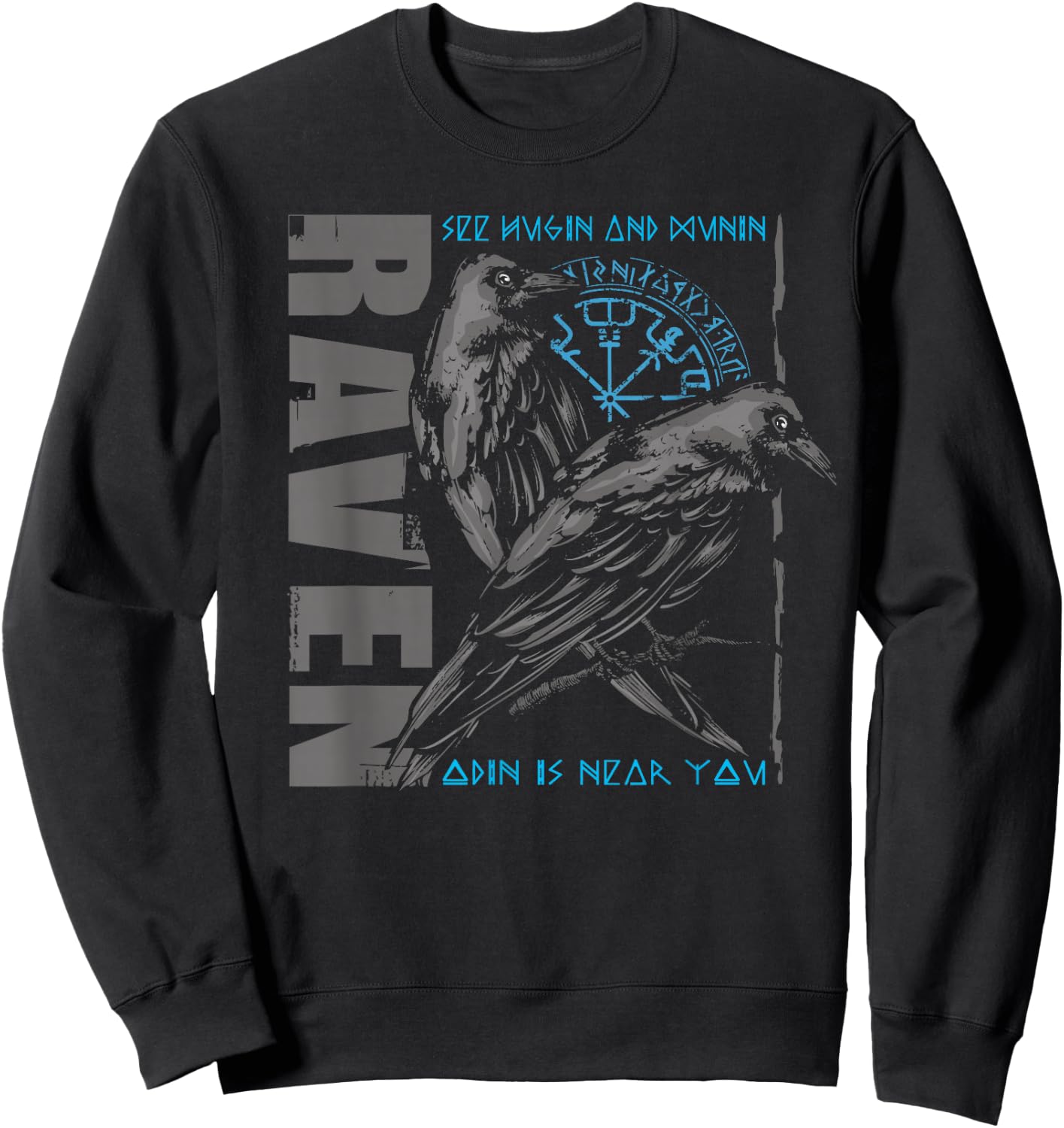 Valhalla Raven Ravens Odin's Runes Norse Compass Viking Sweatshirt - Sweatshirt | Black