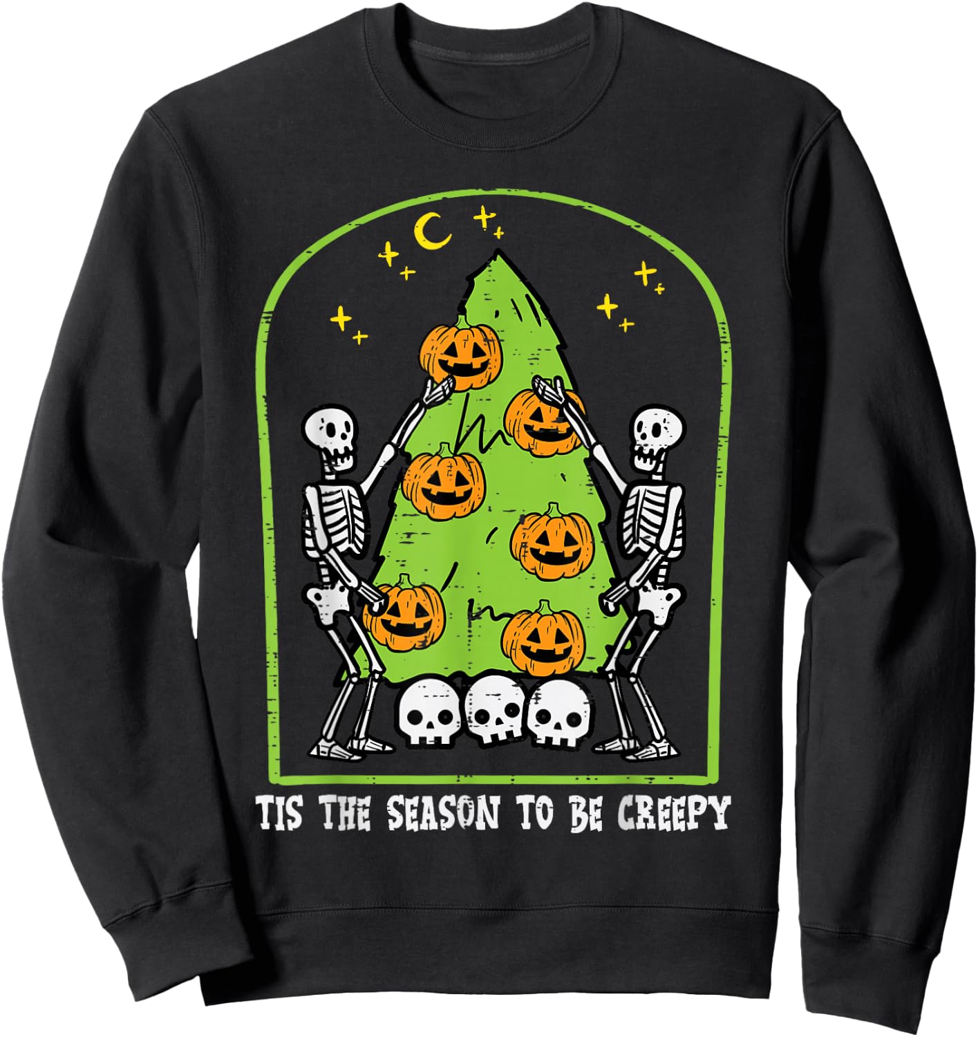 Skeletons Spooky Season Tree Pumpkin Retro VIntage Halloween Sweatshirt - Sweatshirt | Black
