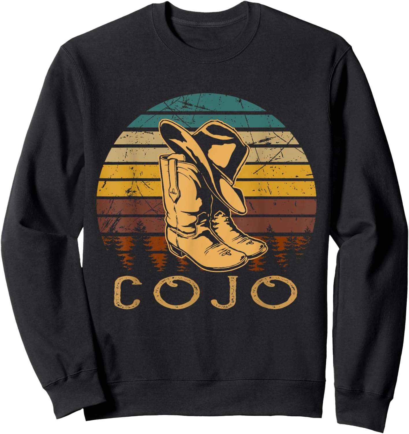 Vintage Cojo Bull Skull Cowgirl Western Cowboys Boots Sweatshirt - Sweatshirt | Black