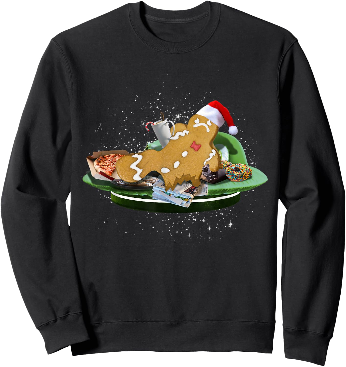 Random Galaxy One Legged Gingerbread Man Amputee Funny Christmas Black Small Sweatshirt - Sweatshirt | Black