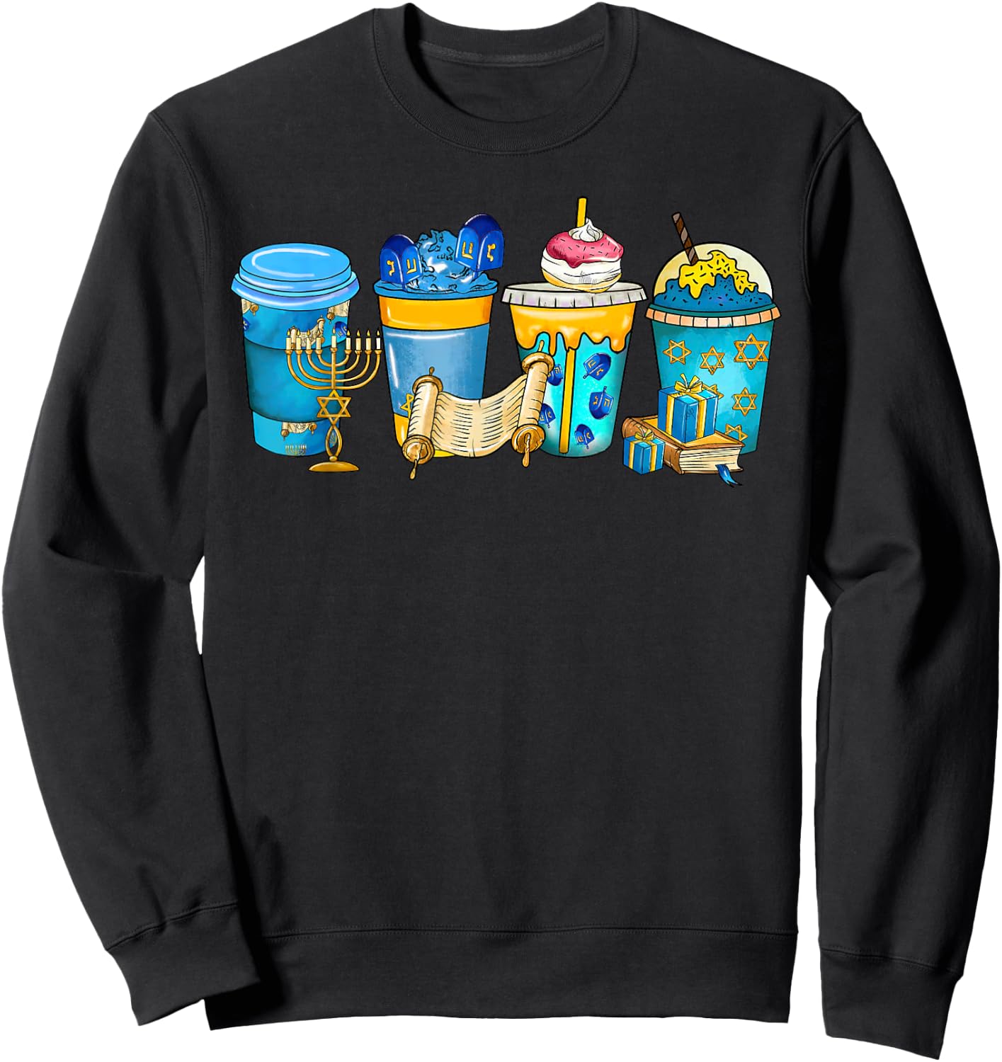 Happy Hanukkah 2022 Hakunnah Drink Menorah Hanukkah Coffee Sweatshirt - Sweatshirt | Black