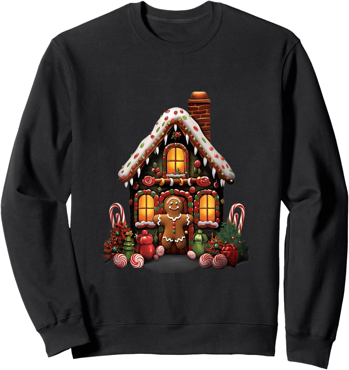 Christmas Gingerbread House Candy Cane X-Mas Pajamas Party Sweatshirt - Sweatshirt | Black