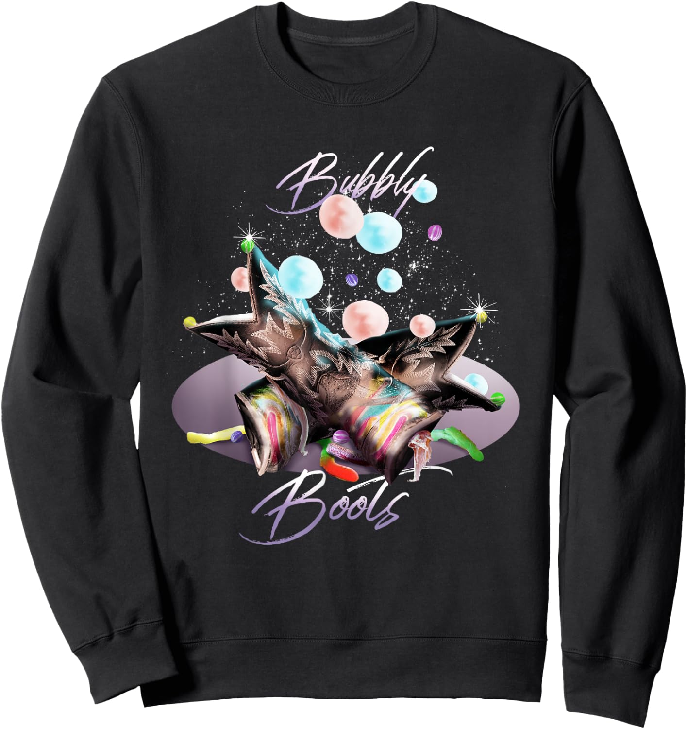 Bubble Gum and Cowboy Boots, Bubbly Boots Sweatshirt - Sweatshirt | Black