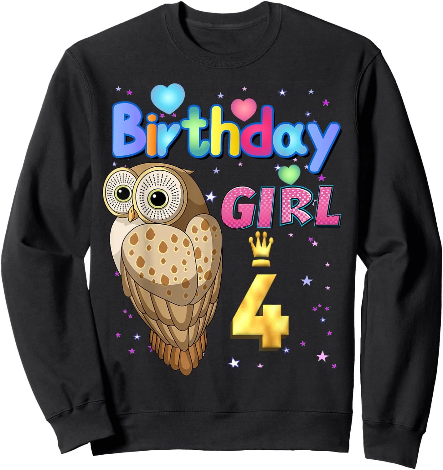 Kids 4 Years Old Owl Its my 4th birthday Girl Owl Sweatshirt - Sweatshirt | Black