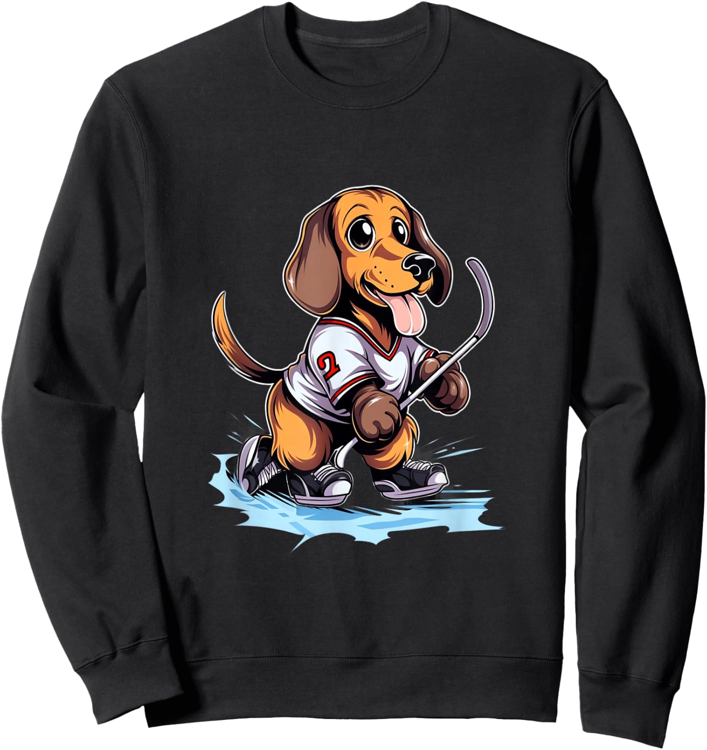 Dachshund Ice Hockey Player Dog Hockey Stick Goalie Sweatshirt - Sweatshirt | Black