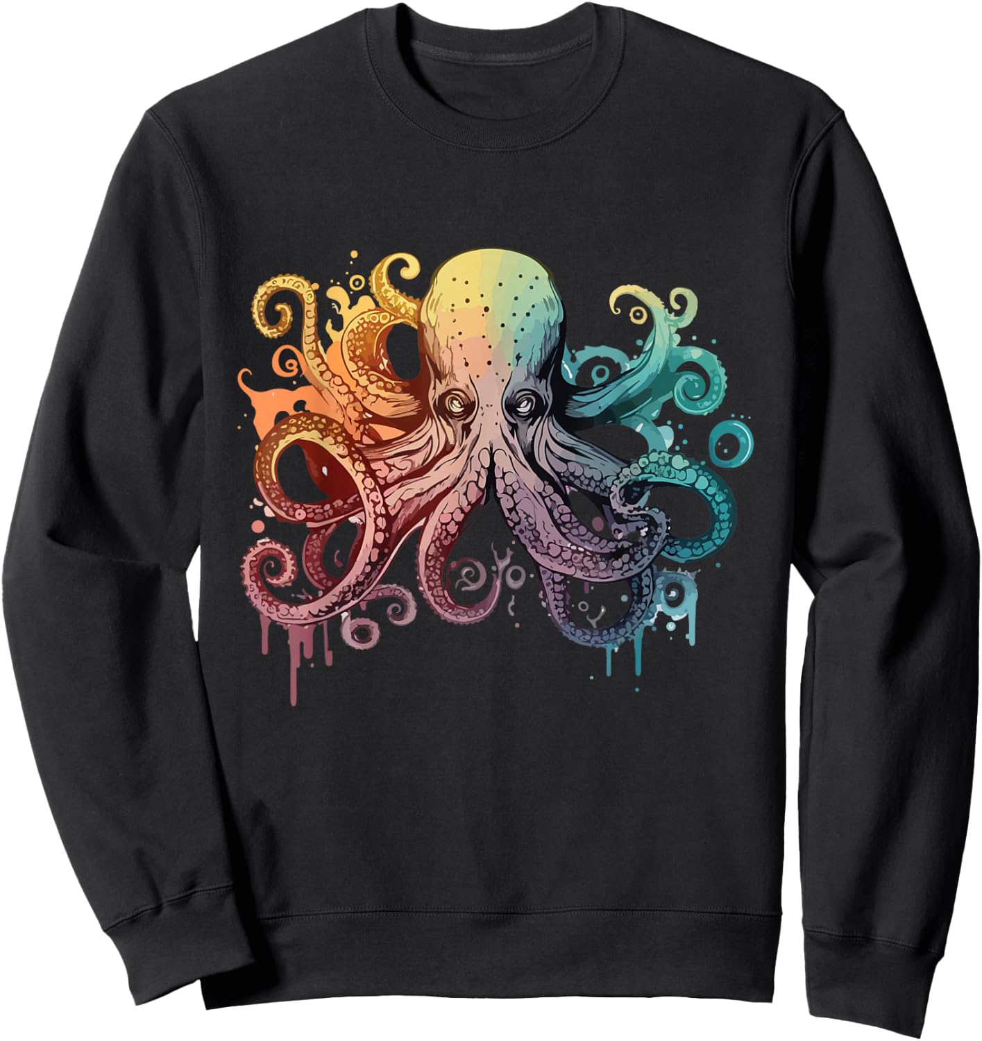 Colorful Octopus Artwork - Watercolor Animal Lover Sea Diver Sweatshirt - Sweatshirt | Black