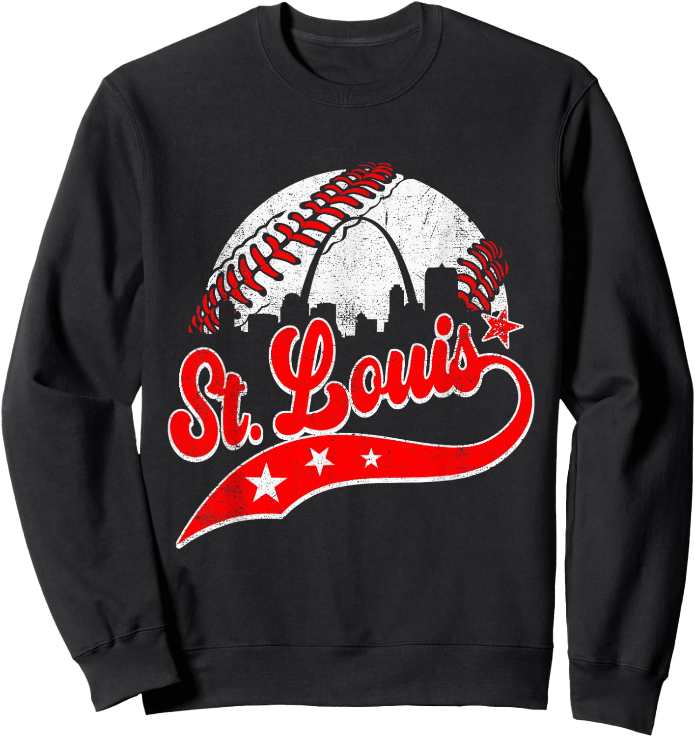 St. Louis Cityscape Distressed Baseball Men Women Kids Sweatshirt - Sweatshirt | Black