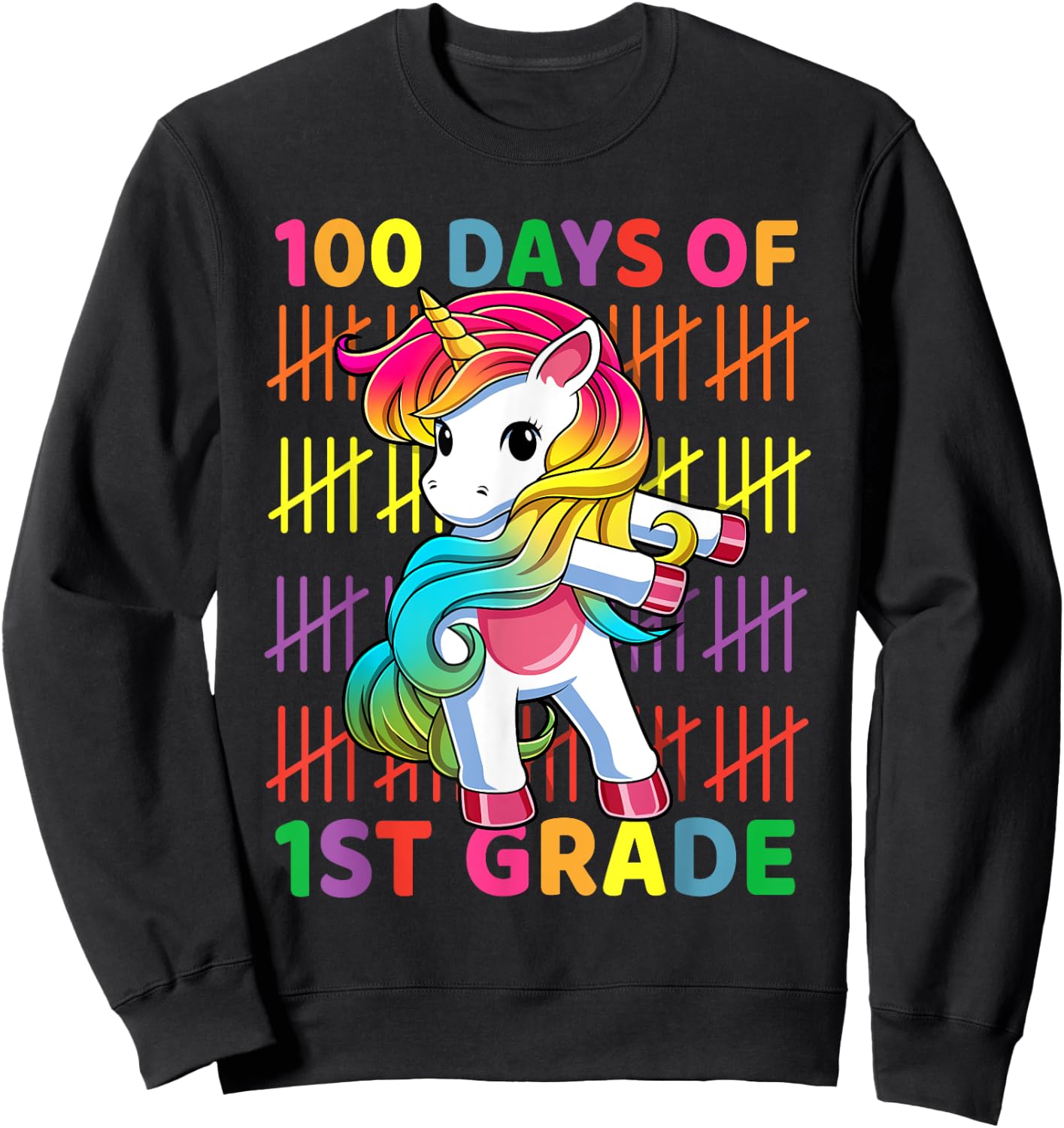 100 Days of 1st Grade Unicorn Flossing 100th Day Of School Sweatshirt - Sweatshirt | Black