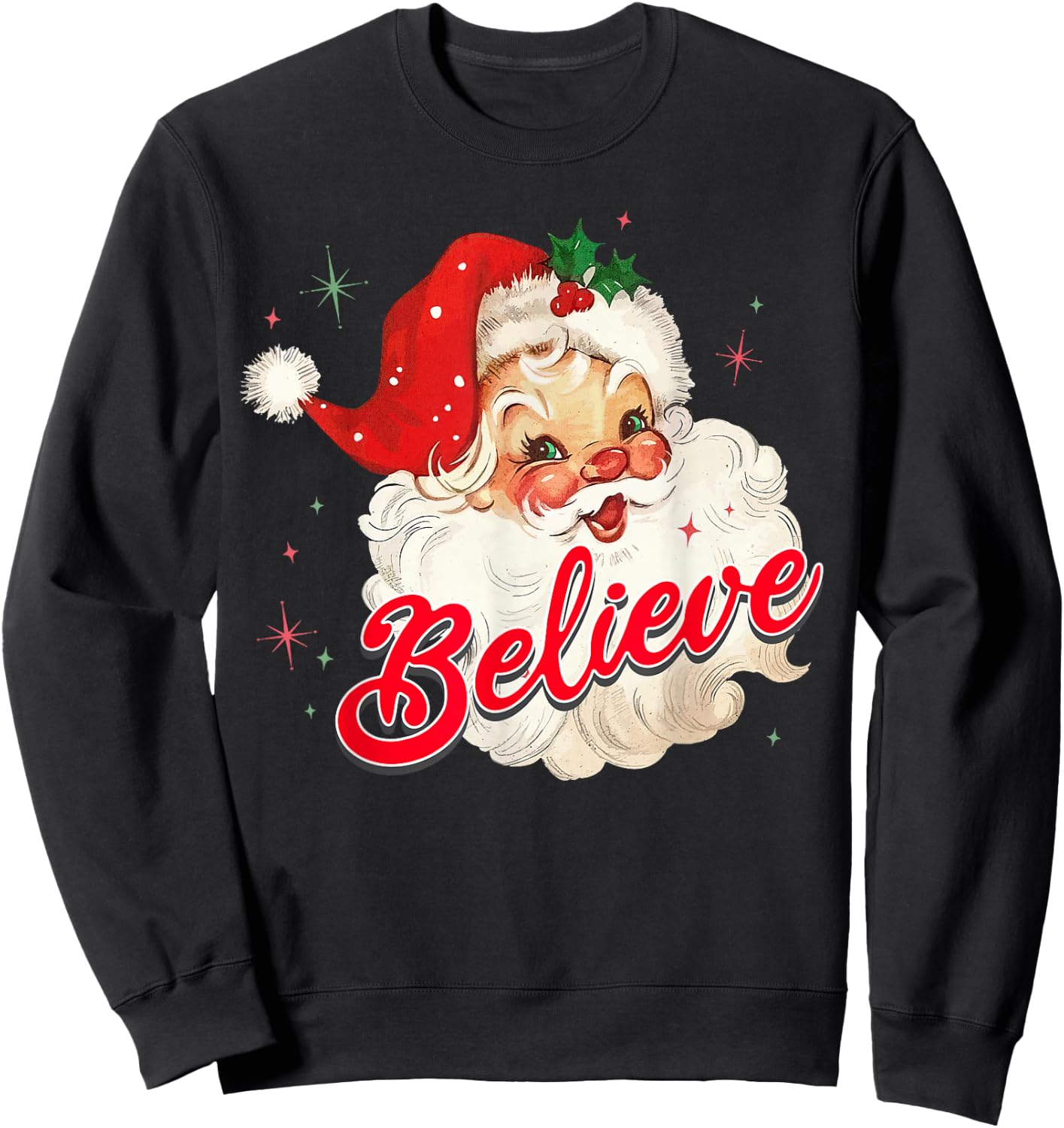Vintage Santa Claus Believe Christmas Women Boys Girls Sweatshirt - Sweatshirt | Black