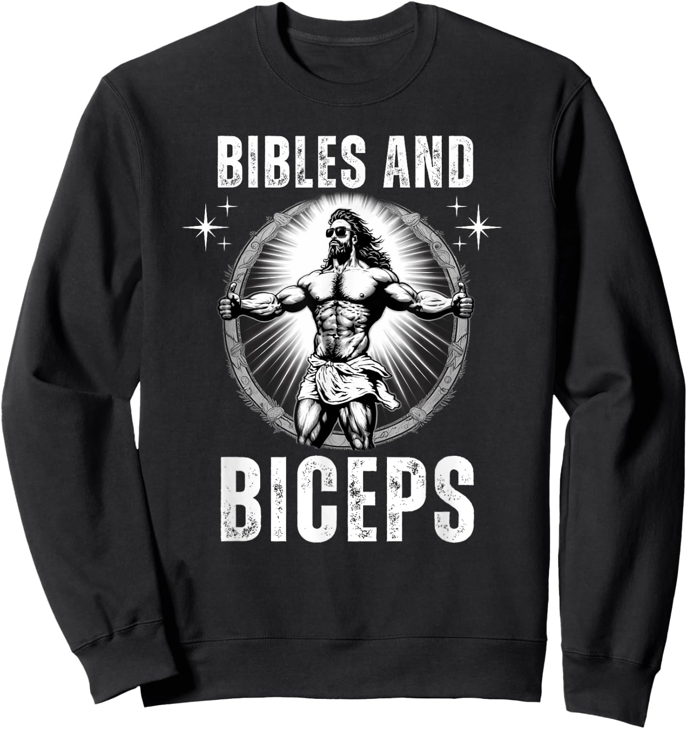 Bibles And Biceps Bodybuilding Jesus Fitness Funny Gym Sweatshirt - Sweatshirt | Black