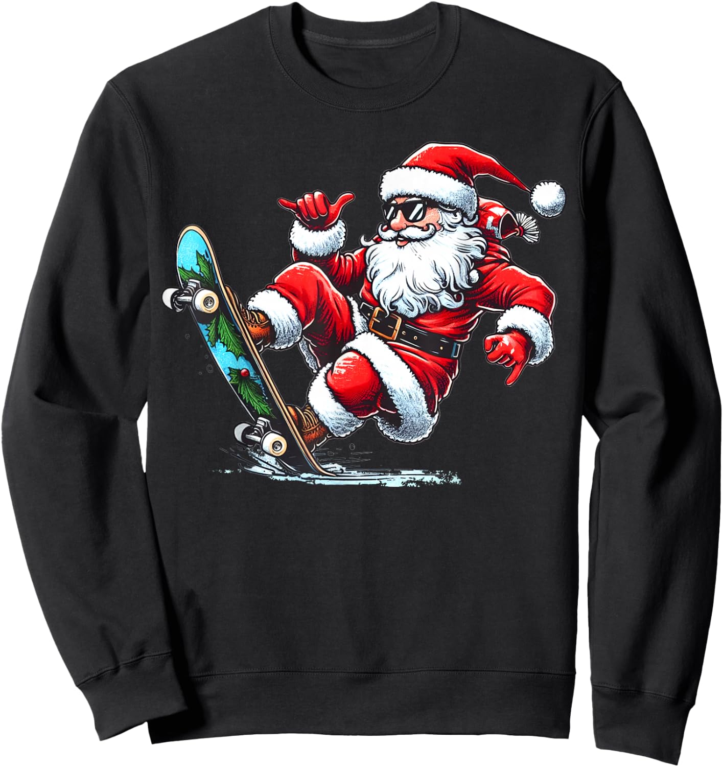 Funny Santa Claus Skateboarding Christmas Gifts Skater Xmas Sweatshirt - Sweatshirt | Black