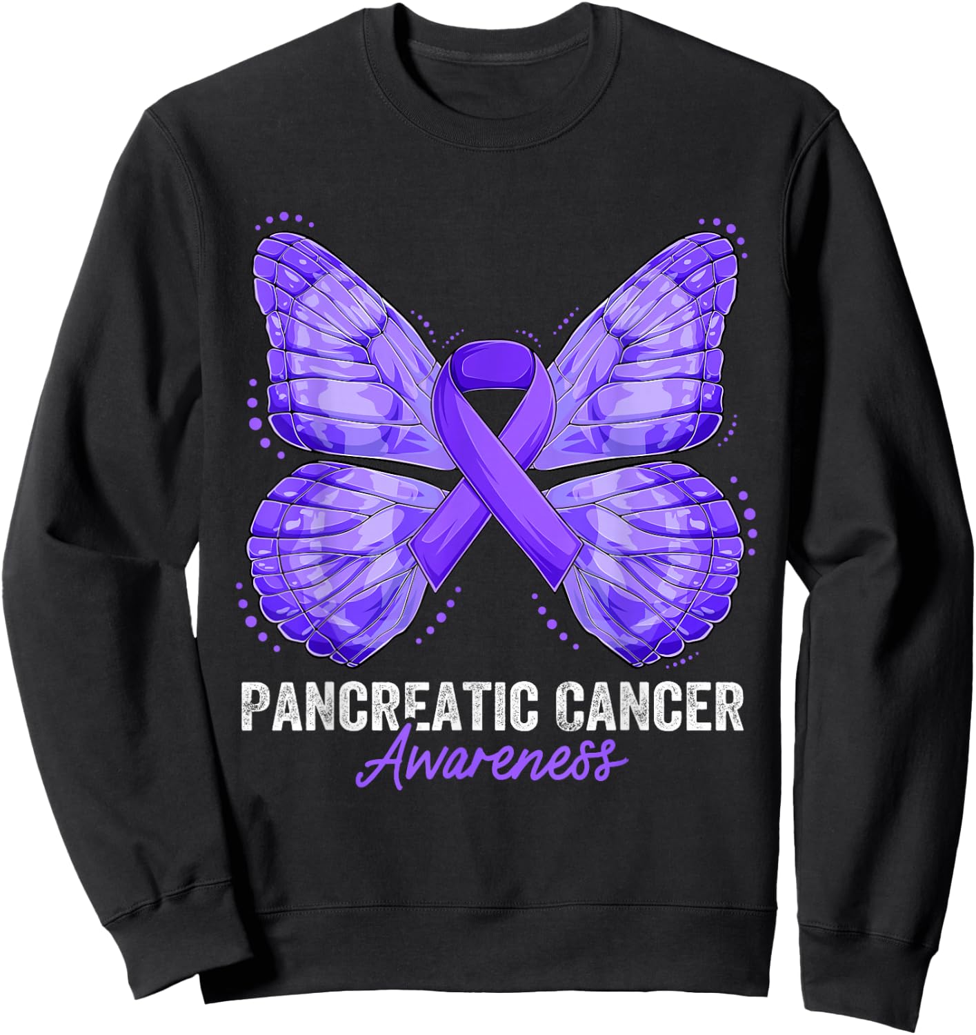 Pancreatic Cancer Awareness Month Butterfly Purple Ribbon Sweatshirt - Sweatshirt | Black