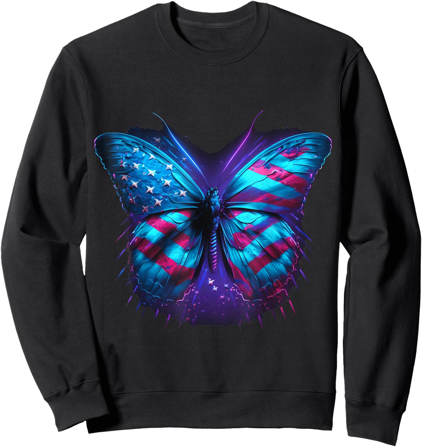 Butterfly USA Flag 4th Of July Funny American | Girl Women Sweatshirt - Sweatshirt | Black