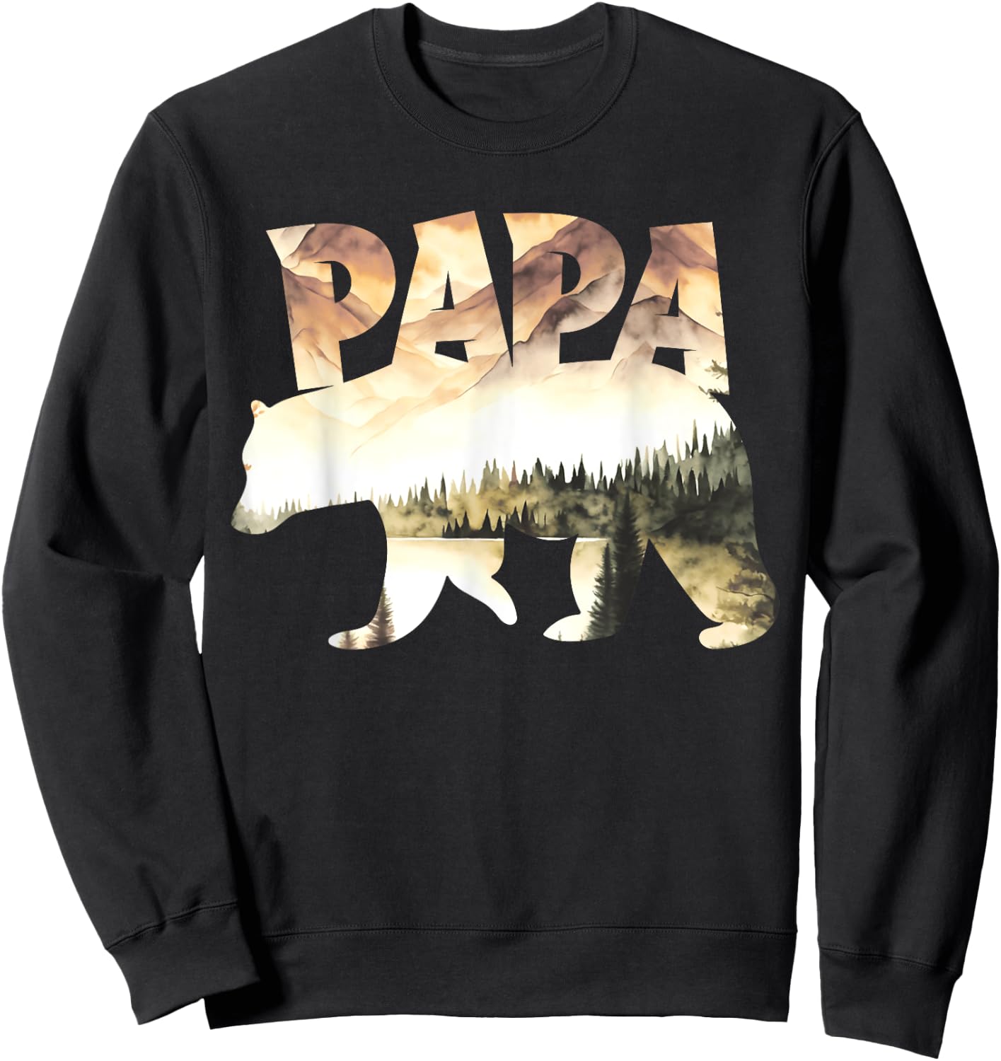 Papa Bear Forest Lake Mountain Scene Outdoors Father's Day Sweatshirt - Sweatshirt | Black