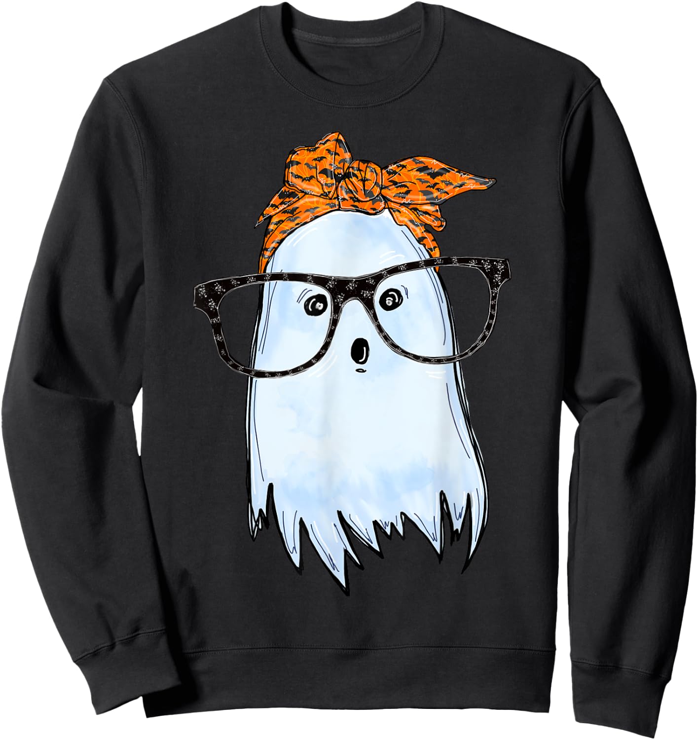 Cute Ghost With Glasses And Bats Bandana Halloween Costume Sweatshirt - Sweatshirt | Black