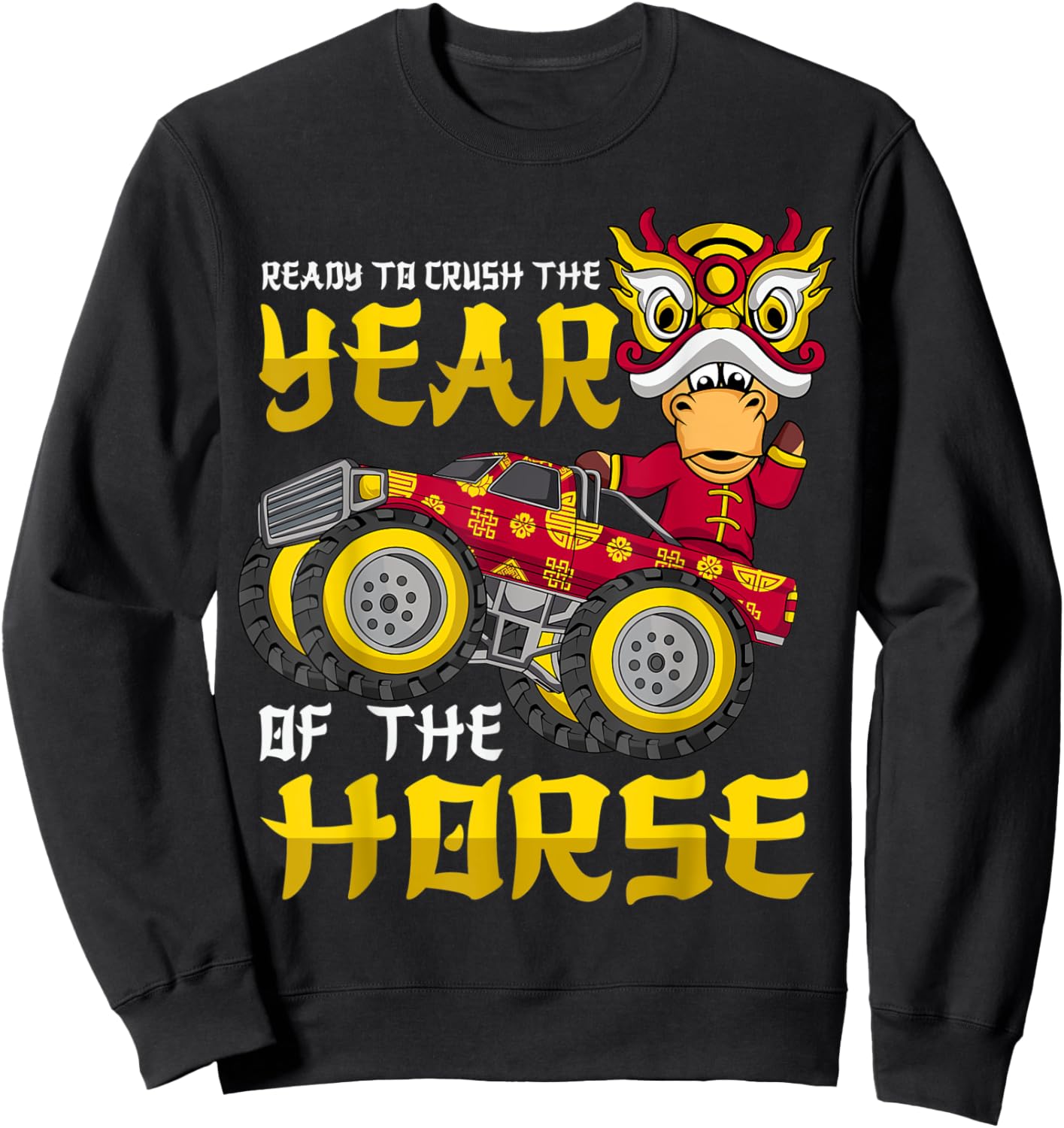 Ready To Crush Chinese Year Horse 2026 Monster Truck Boys Sweatshirt - Sweatshirt | Black