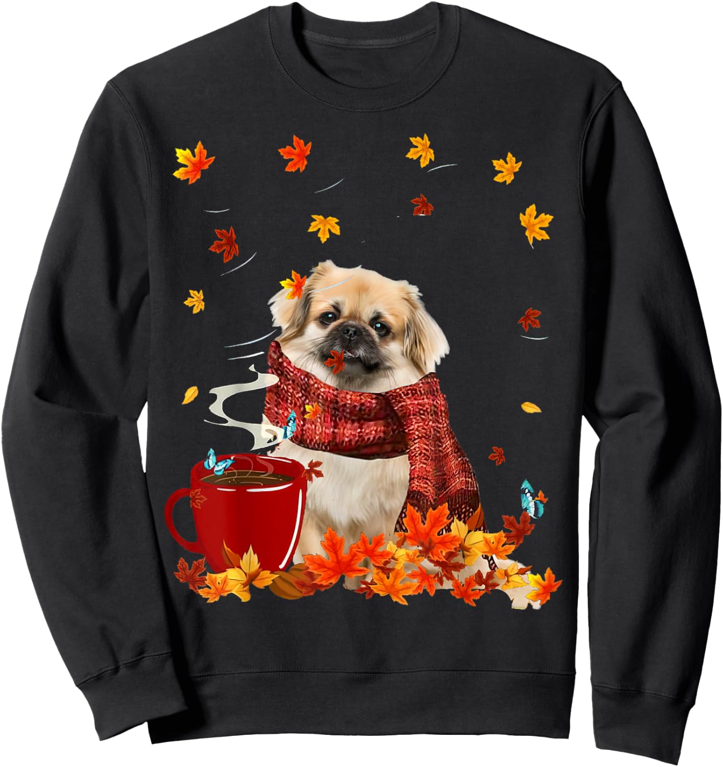 Tibetan Spaniel Fall Red Scarf Autumn Leaf For Dog Lover Men Women Sweatshirt - Sweatshirt | Black