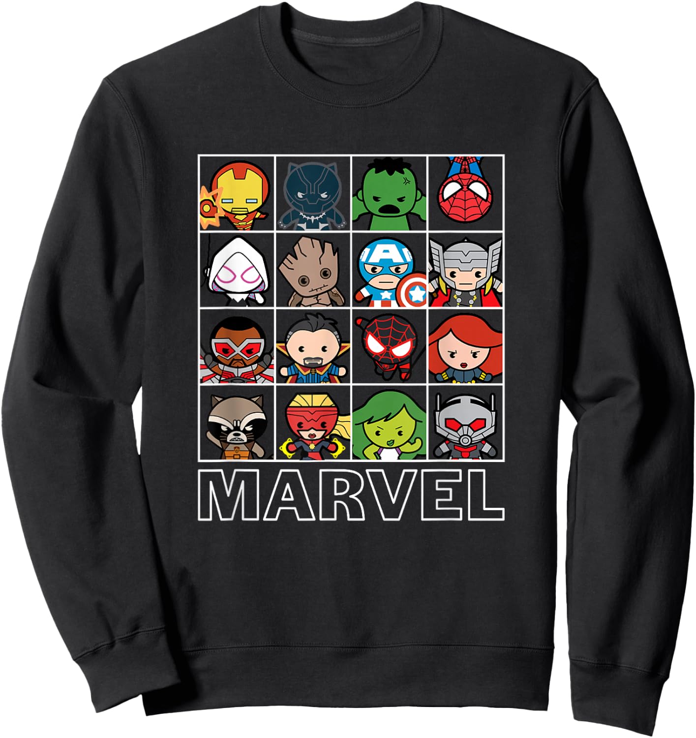 Marvel Kawaii Chibi Iconic Characters Grid Panels Sweatshirt - Sweatshirt | Black