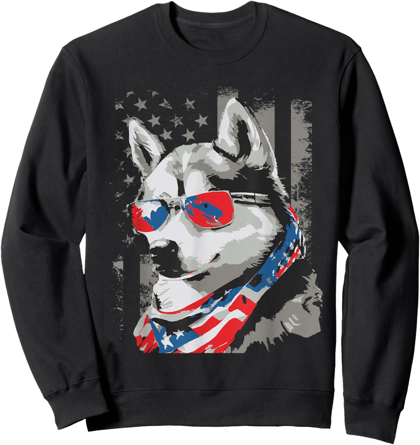 USA American Siberian Husky - Patriotic Animal Dog Lover Sweatshirt - Sweatshirt | Black