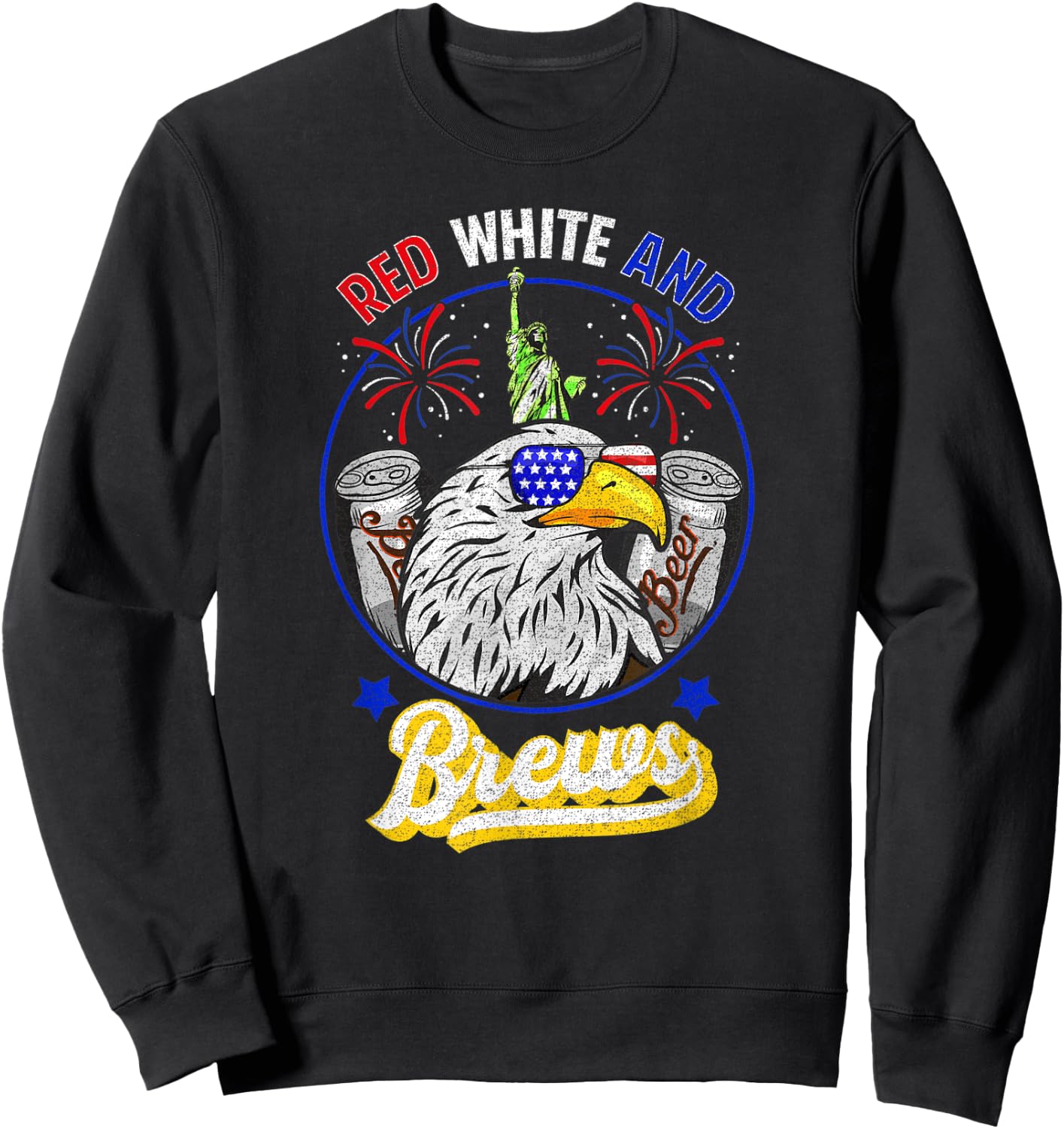 DISTRESSED RED WHITE and BREWS 4th of July Beer Alcohol Sweatshirt - Sweatshirt | Black