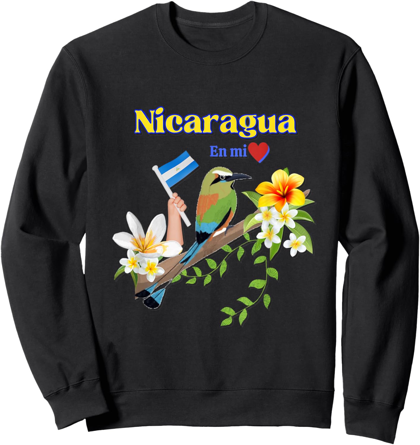 Nicaragua En Mi Corazon Patriotic Signs Sweatshirt - Sweatshirt | Black