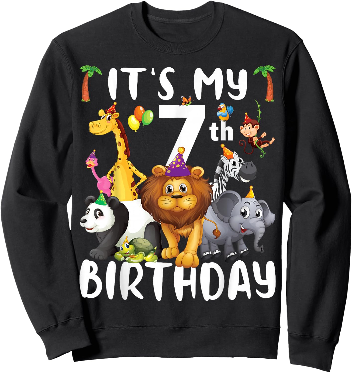 Its My 7th Birthday Zoo Shirt Safari Jungle Animals Lover Sweatshirt - Sweatshirt | Black