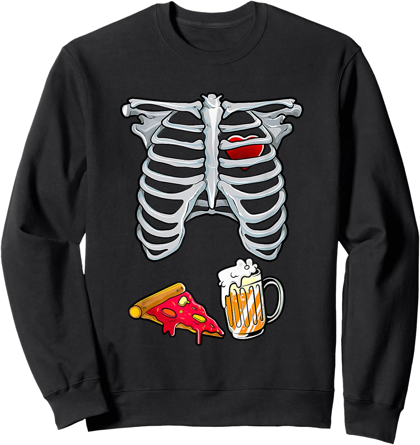 Dad Skeleton Halloween Beer Pizza Funny Pregnancy Couple Men Sweatshirt - Sweatshirt | Black