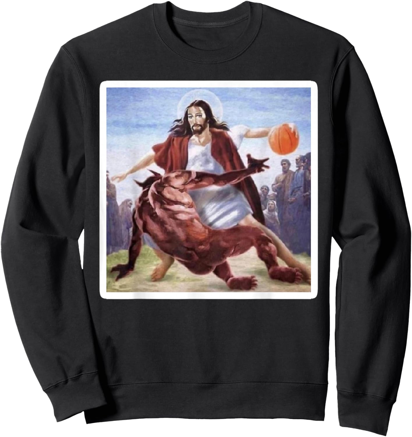 Jesus Crossing Up Satan Basketball Sweatshirt - Sweatshirt | Black