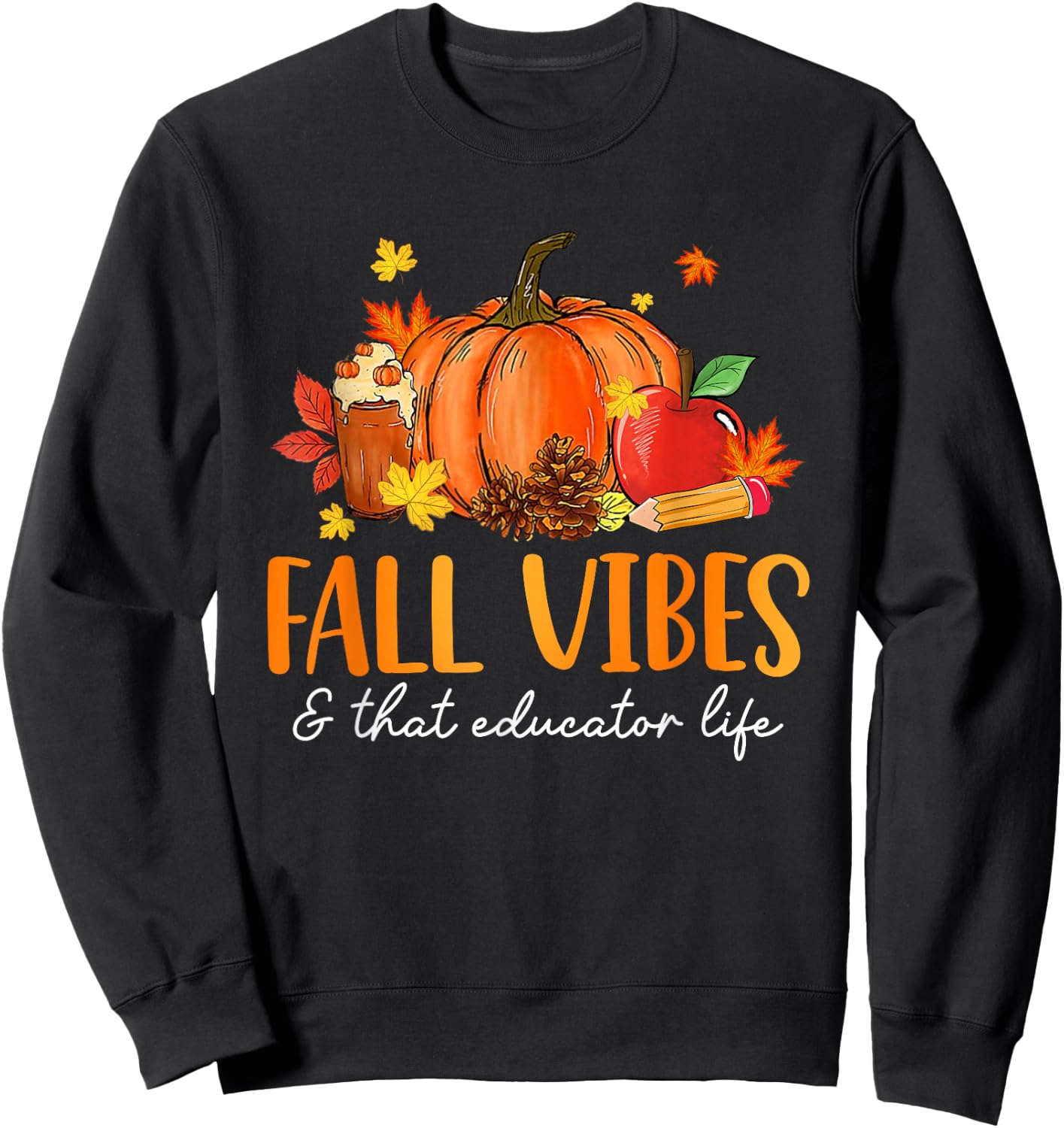 Fall Vibes & That Educator Life Leopard Pumpkin Season Sweatshirt - Sweatshirt | Black