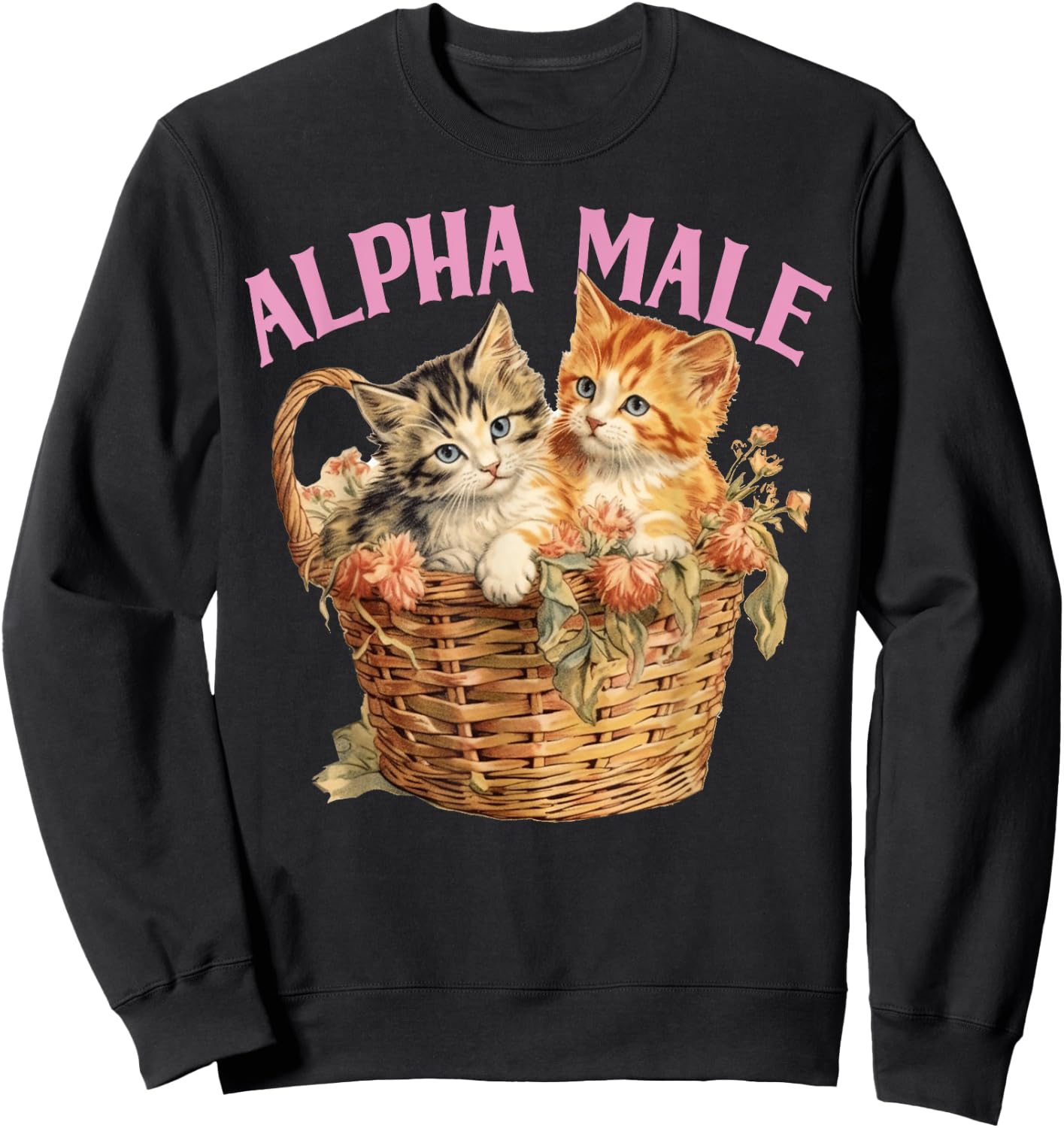 Ironic Humor Alpha Cat Male Funny Kitten Joke Weird Y2K Sweatshirt - Sweatshirt | Black